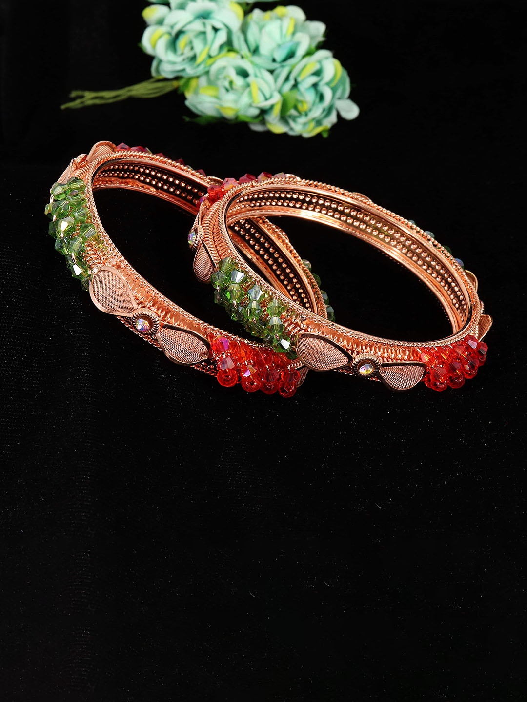 

NMII Set of 2 Kundan Mirror & CZ-Studded Bangles, Red