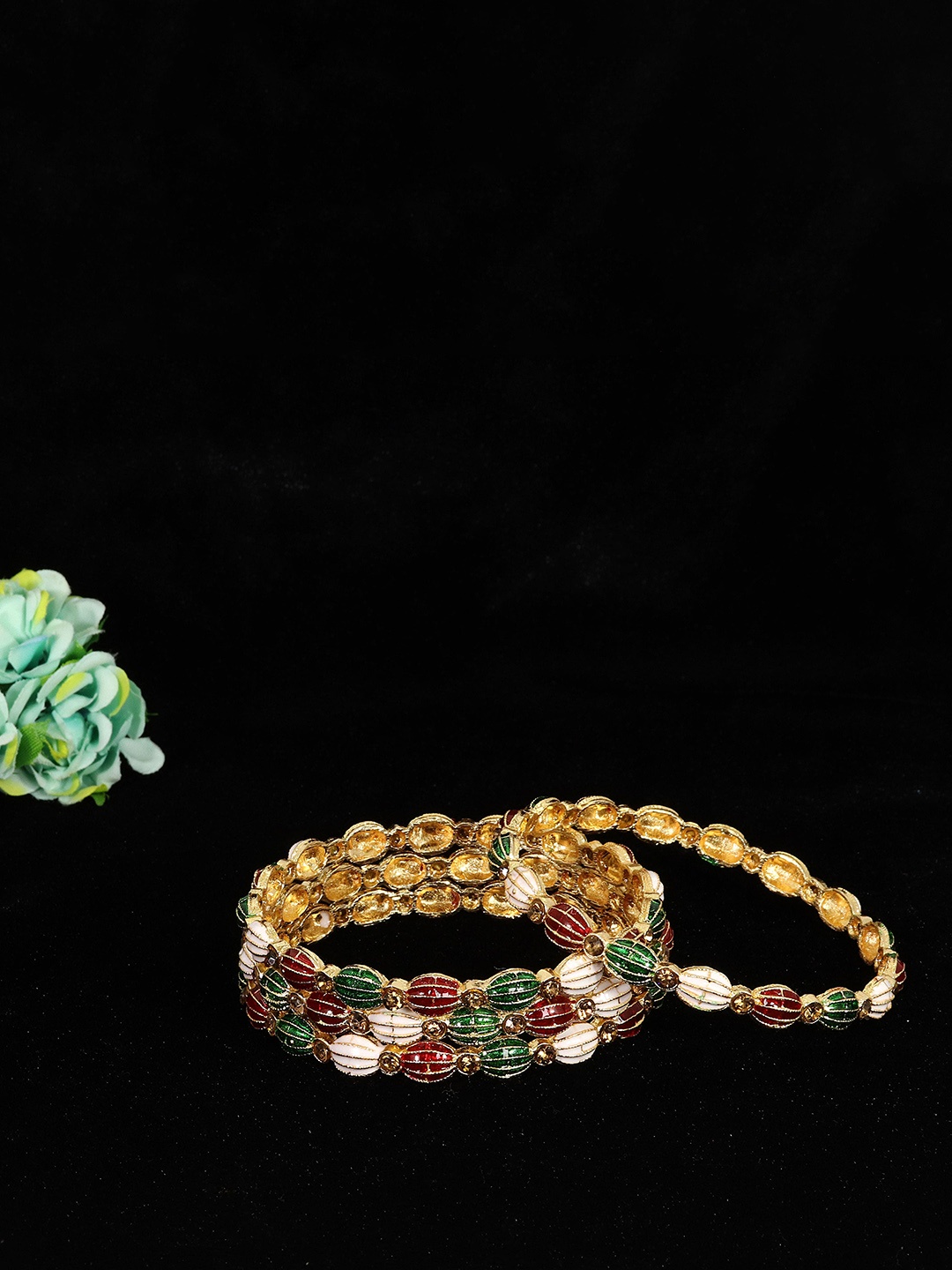 

NMII Set of 4 Gold-Plated CZ Studded Bangles