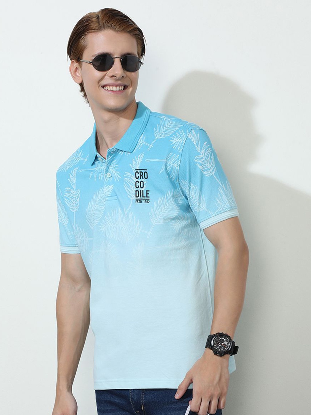 

Crocodile Men Dyed Polo Collar Slim Fit T-shirt, Blue