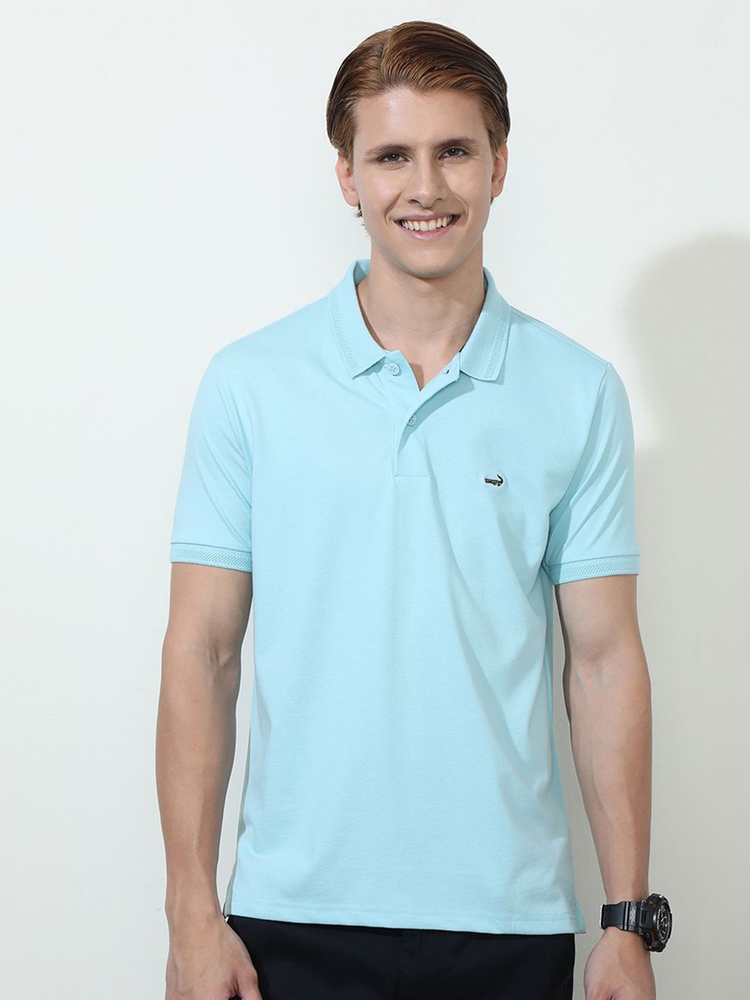 

Crocodile Men Solid Polo Collar Slim Fit T-shirt, Turquoise blue
