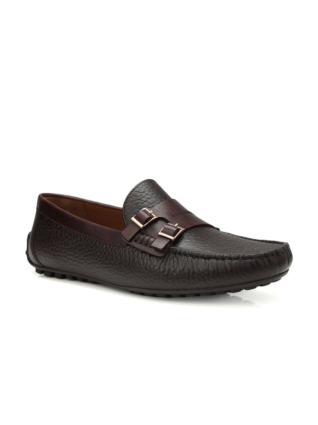 

ROSSO BRUNELLO Men Textured Formal Monk Shoes, Coffee brown