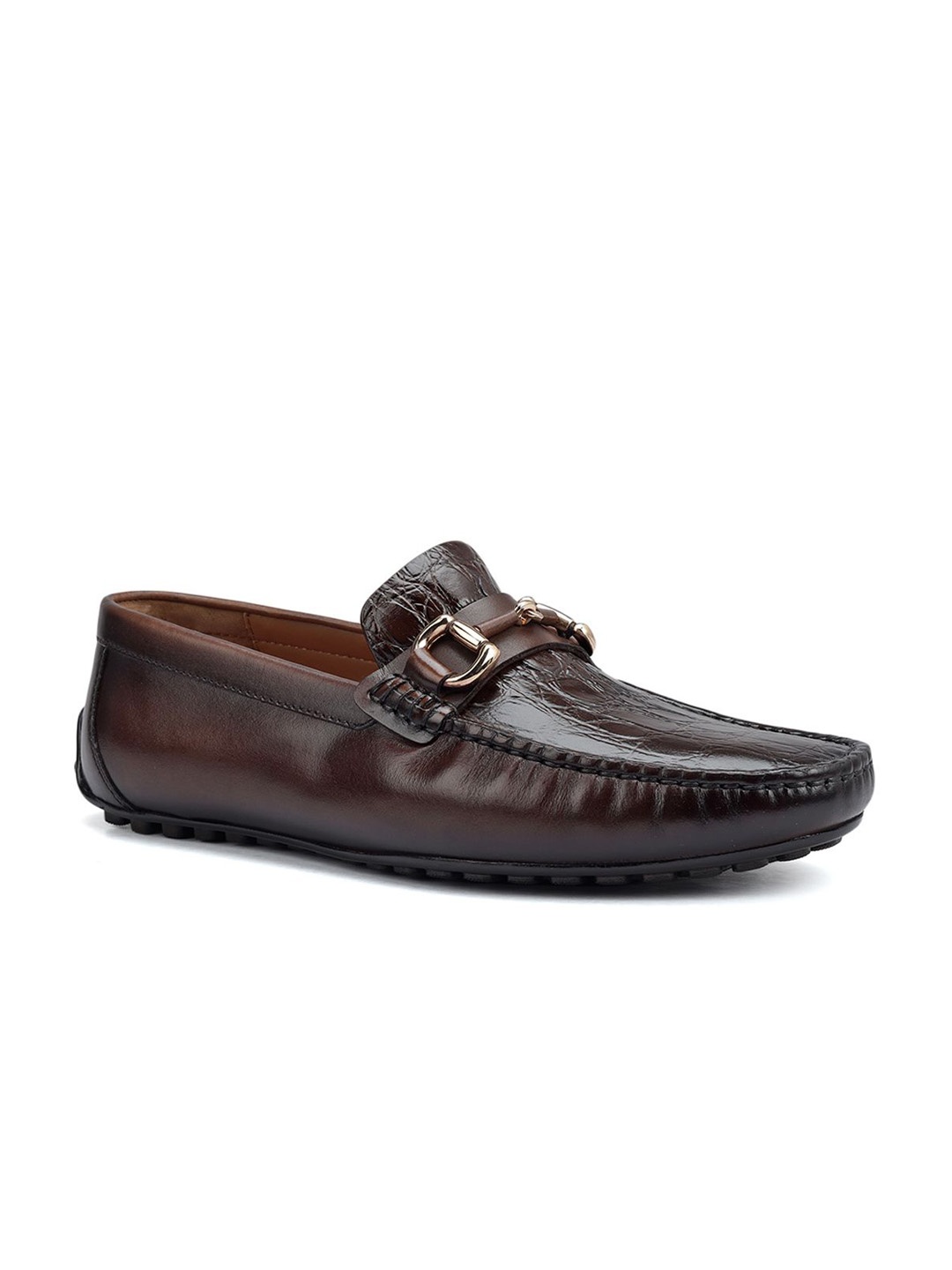 

ROSSO BRUNELLO Men Textured Leather Formal Loafers, Coffee brown