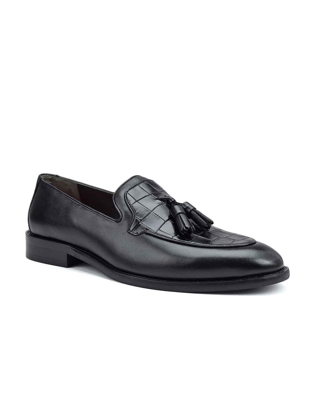 

ROSSO BRUNELLO Men Textured Leather Formal Loafers, Black