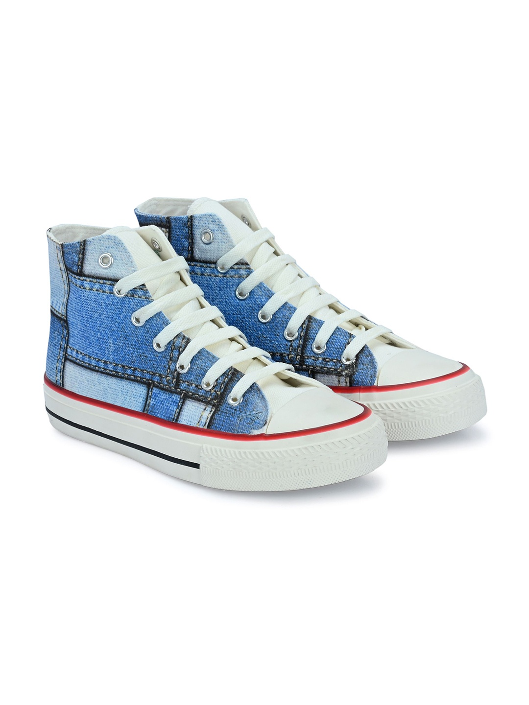 

CROWCIA LONDON Men Printed Round Toe Lightweight Canvas Sneakers, Blue