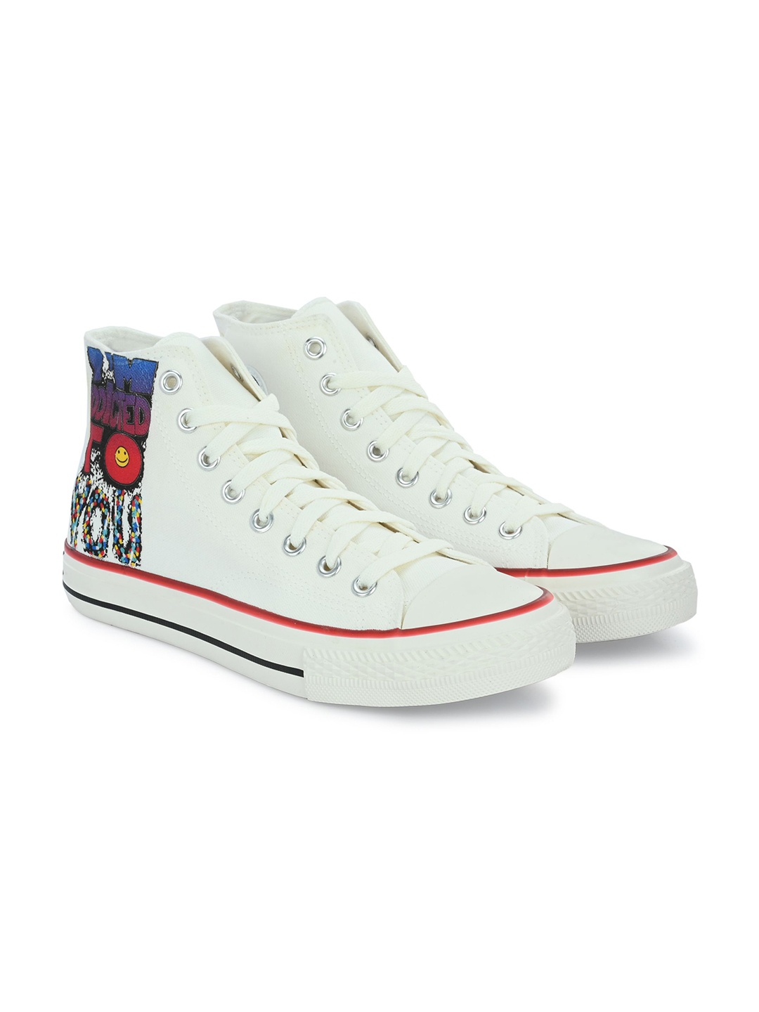 

CROWCIA LONDON Men Printed Round Toe Lightweight Canvas Sneakers, White