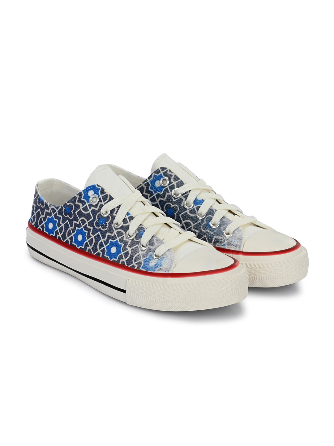 

CROWCIA LONDON Men Printed Round Toe Lightweight Canvas Sneakers, Blue