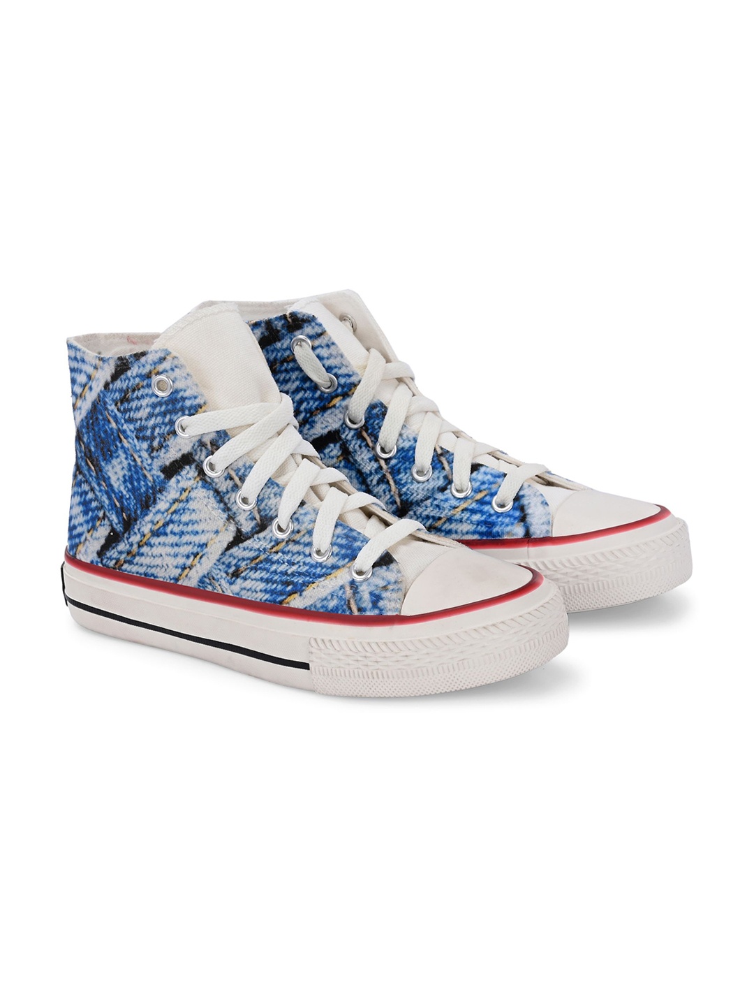 

CROWCIA LONDON Men Printed Round Toe Lightweight Canvas Sneakers, Blue