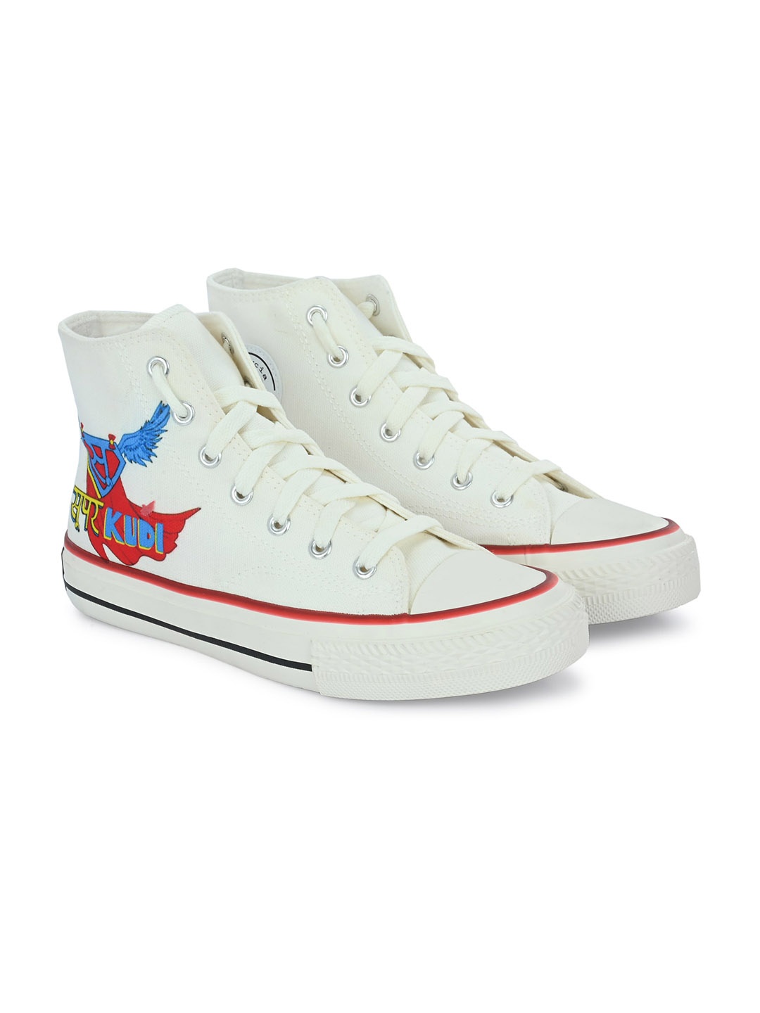 

CROWCIA LONDON Men Printed Round Toe Lightweight Canvas Sneakers, White