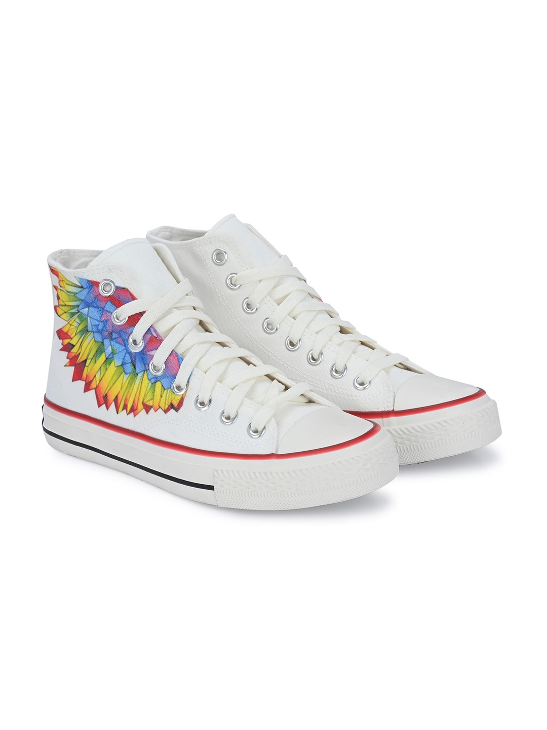 

CROWCIA LONDON Men Printed Round Toe Lightweight Canvas Sneakers, White