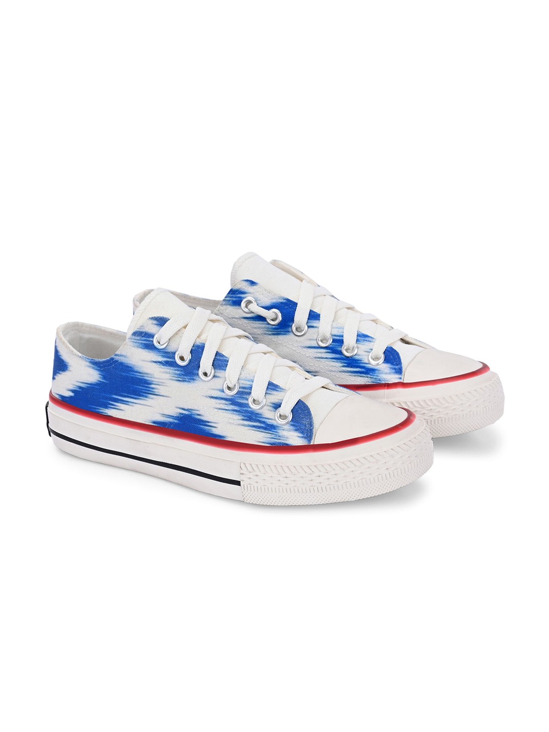 

CROWCIA LONDON Men Printed Round Toe Lightweight Canvas Sneakers, Blue
