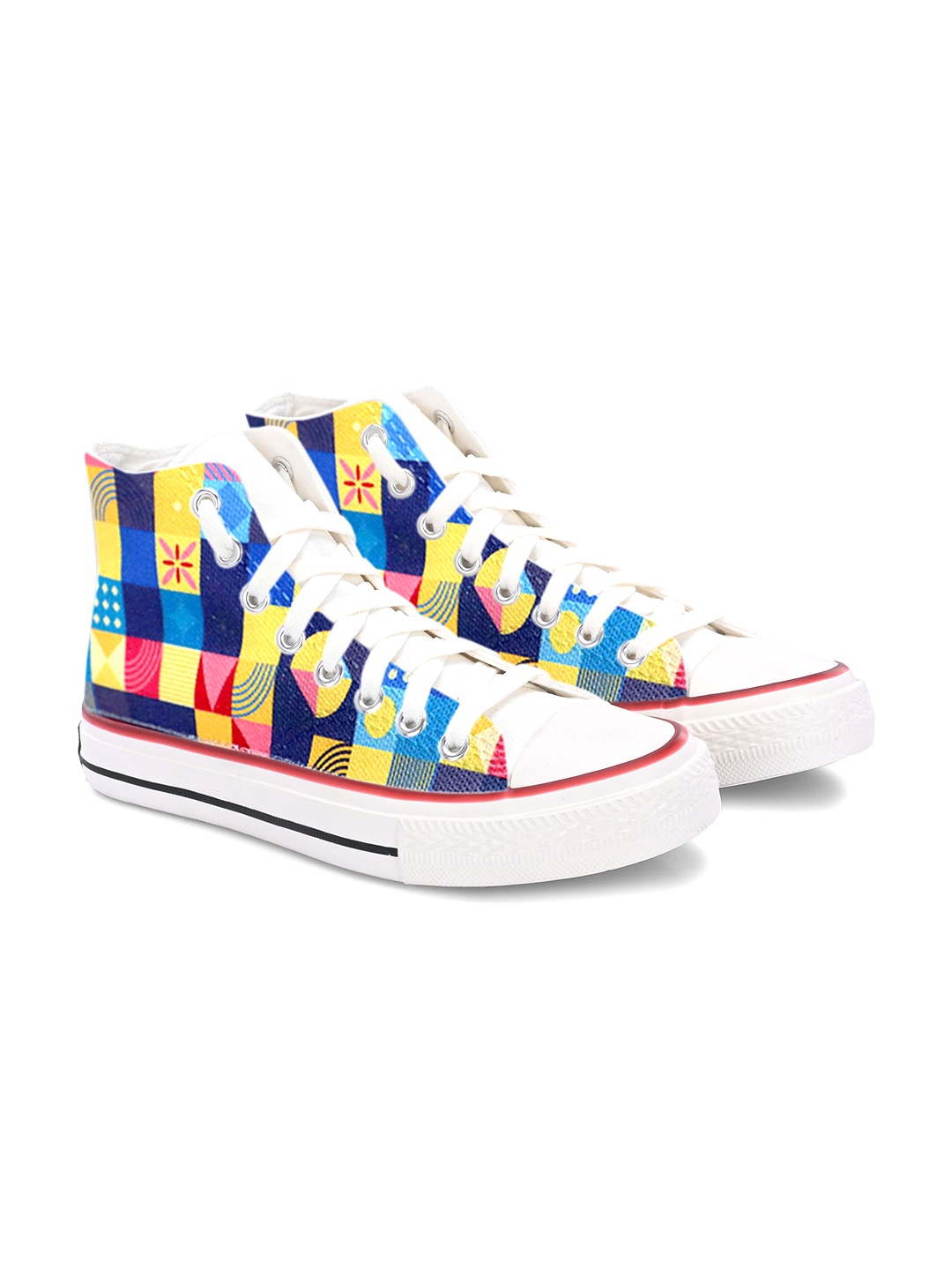 

CROWCIA LONDON Men Printed Round Toe Lightweight Canvas Sneakers, Blue