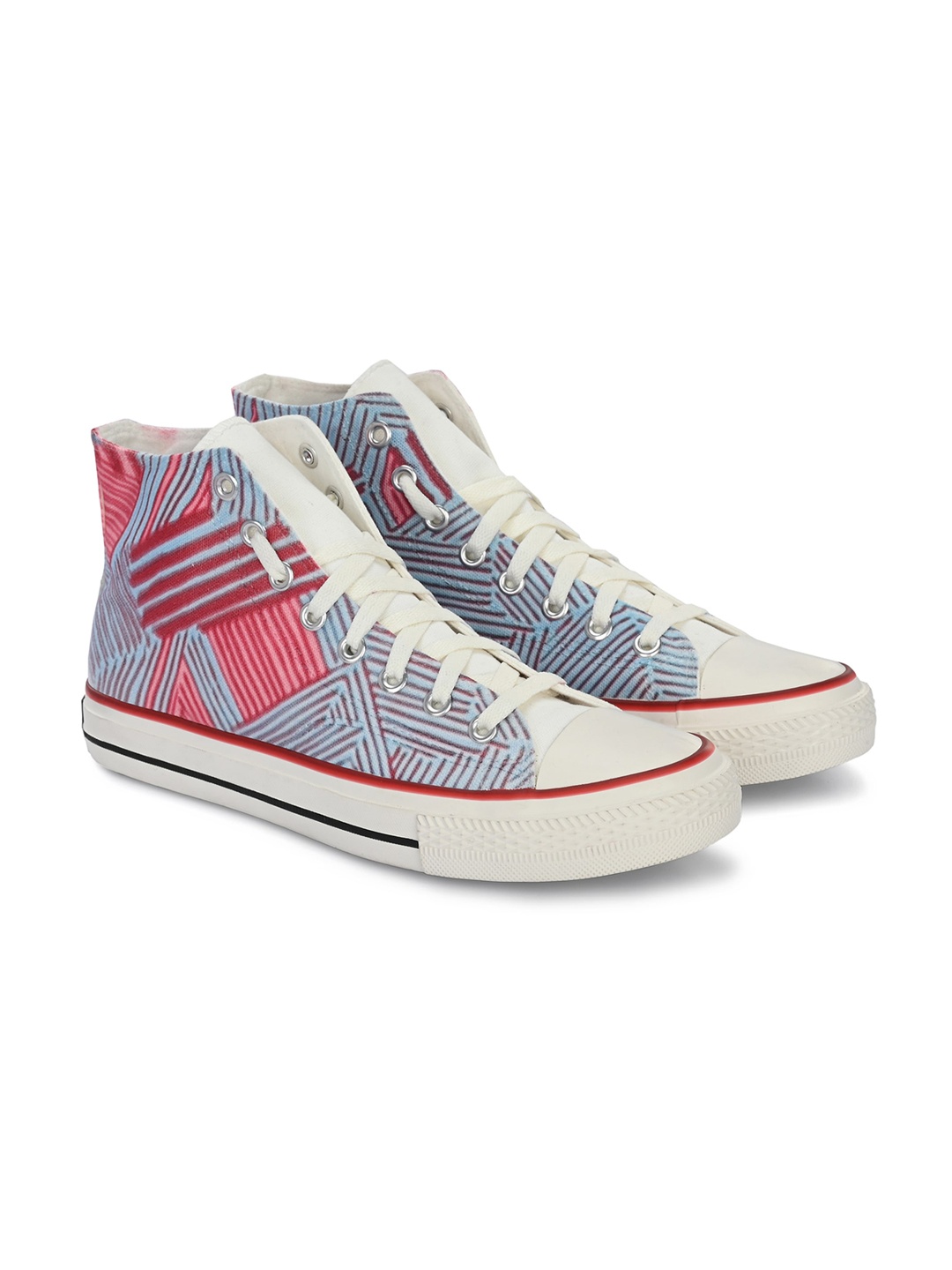 

CROWCIA LONDON Men Printed Round Toe Lightweight Canvas Sneakers, Grey