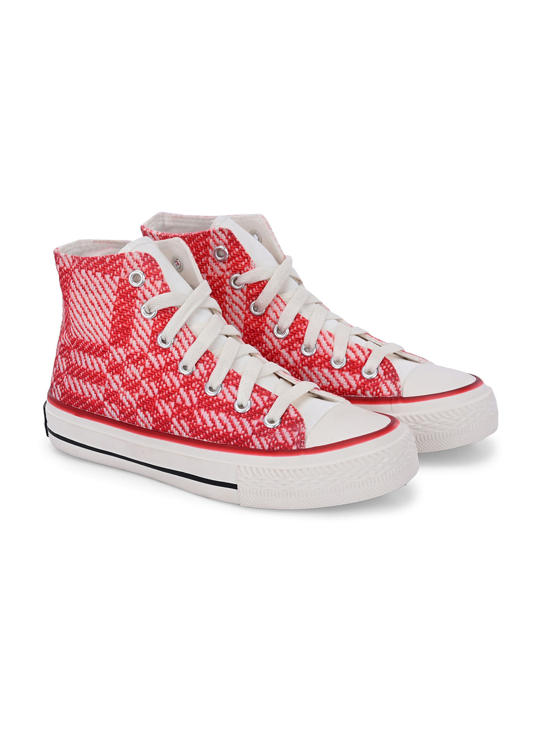 

CROWCIA LONDON Men Printed Round Toe Lightweight Canvas Sneakers, Red