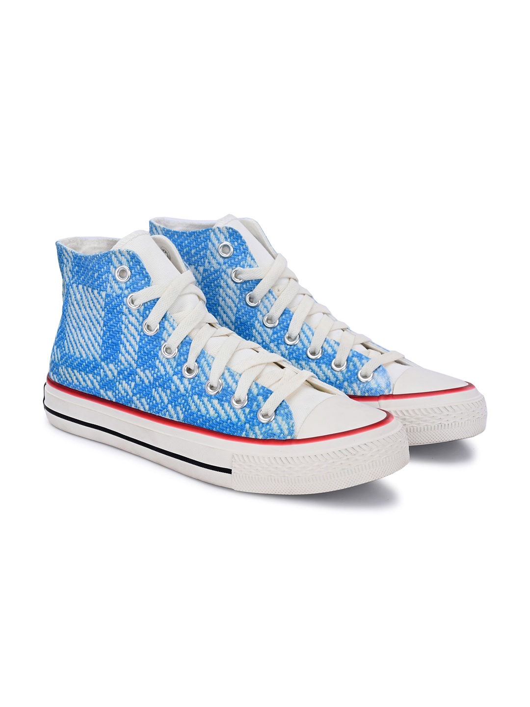 

CROWCIA LONDON Men Printed Round Toe Lightweight Canvas Sneakers, Blue