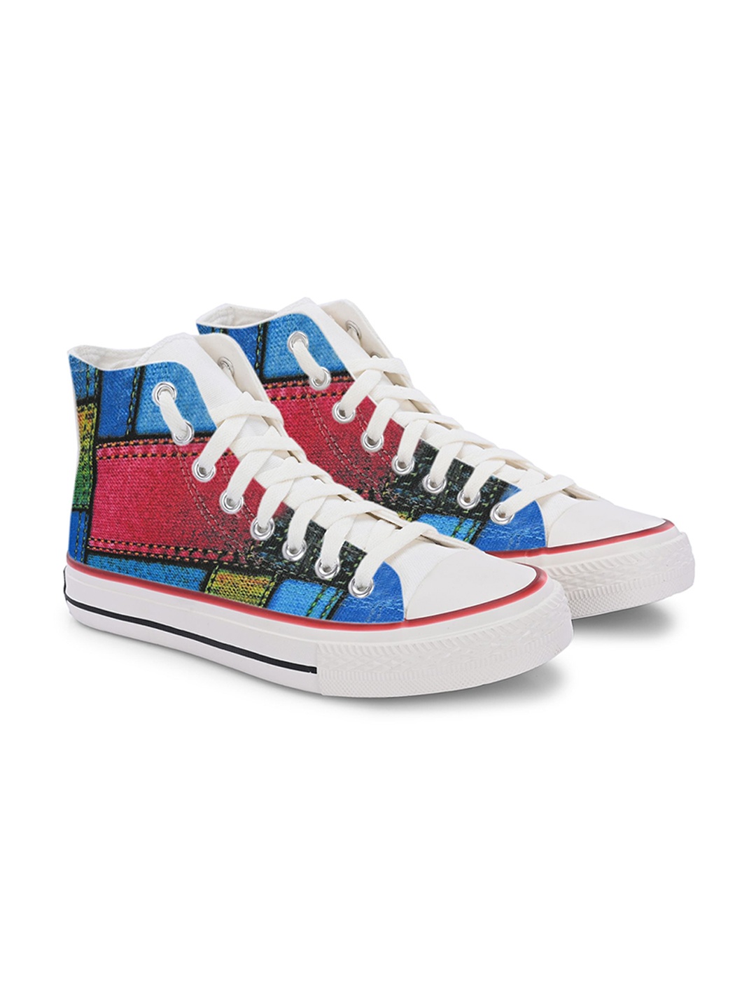 

CROWCIA LONDON Men Printed Round Toe Lightweight Canvas Sneakers, Blue