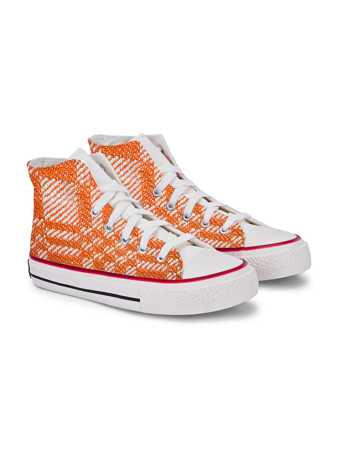 

CROWCIA LONDON Men Printed Round Toe Lightweight Canvas Sneakers, Orange