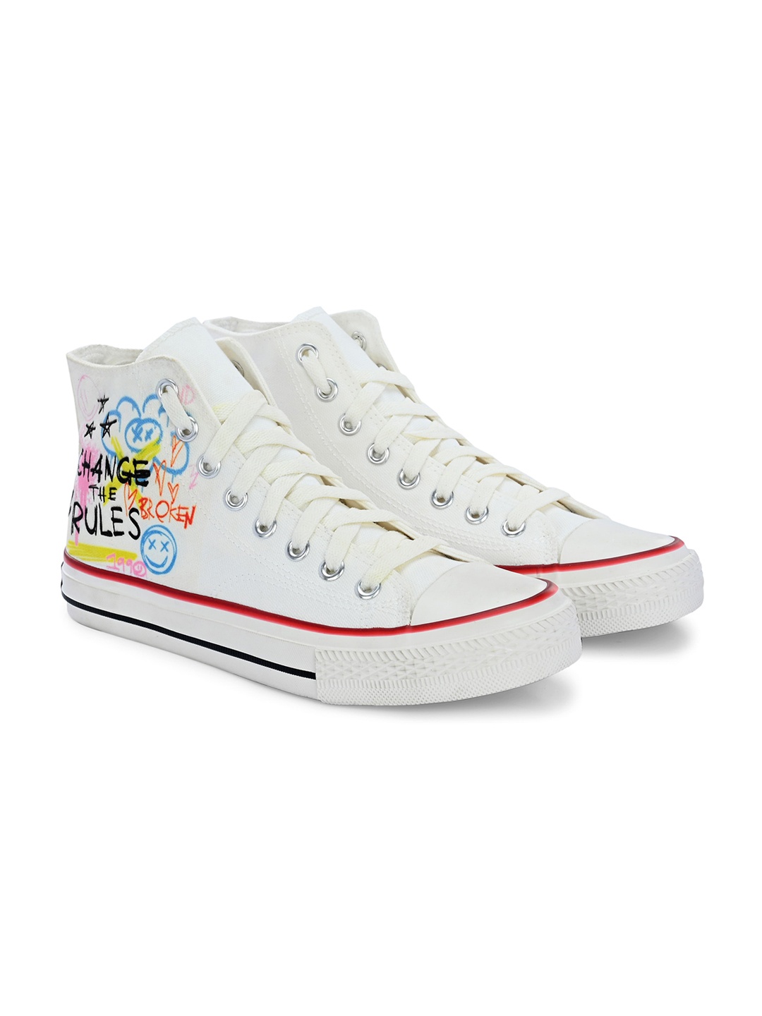 

CROWCIA LONDON Men Printed Round Toe Lightweight Canvas Sneakers, White