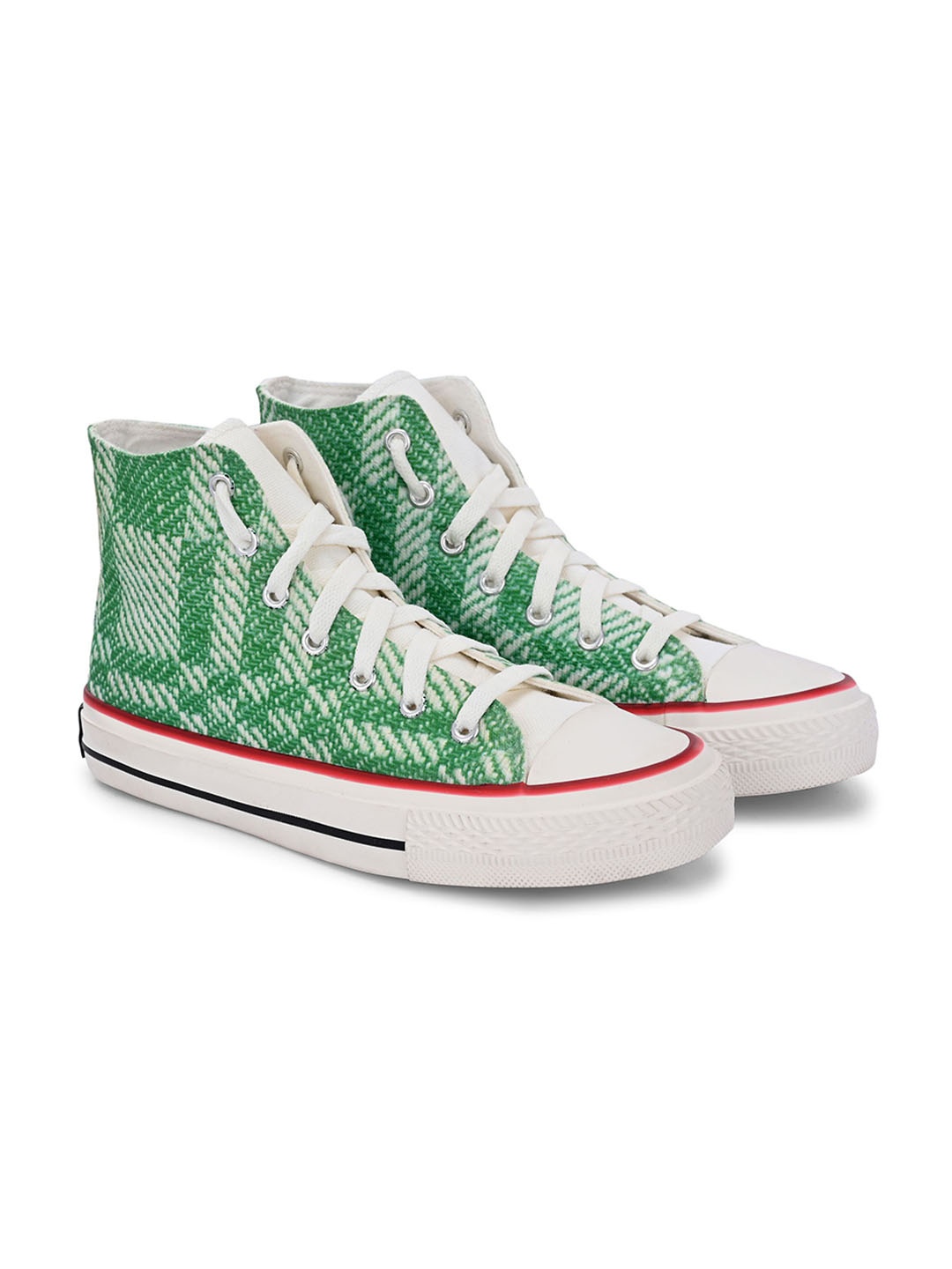 

CROWCIA LONDON Men Printed Round Toe Lightweight Canvas Sneakers, Green