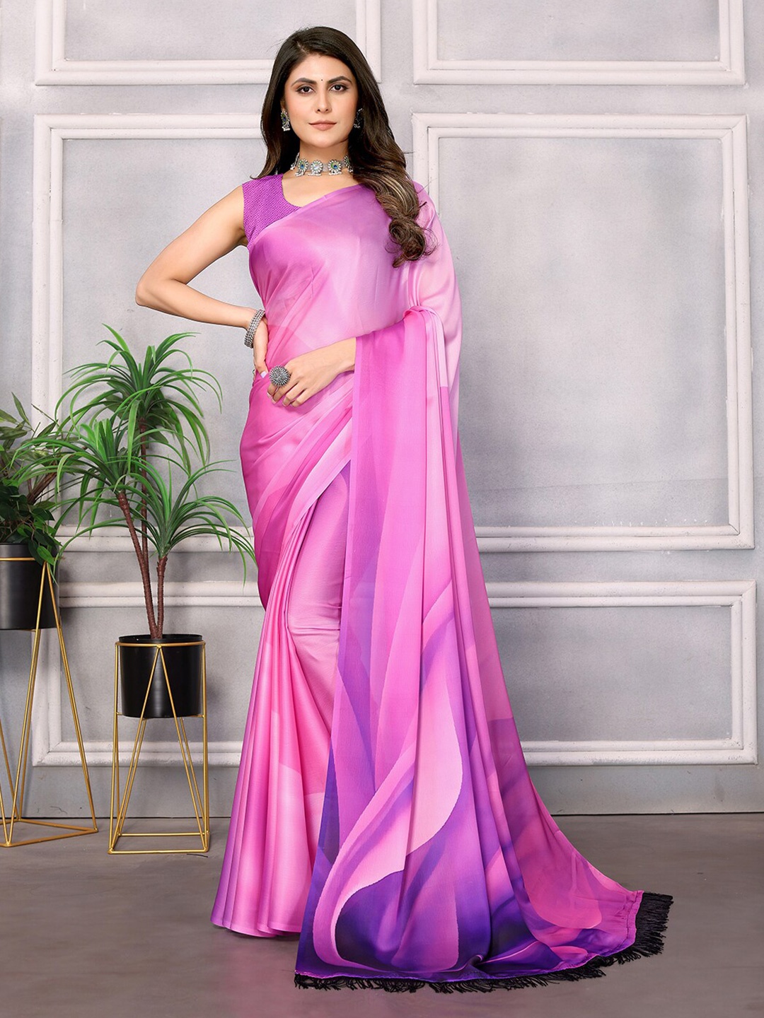 

ARYZE Satin Saree, Purple