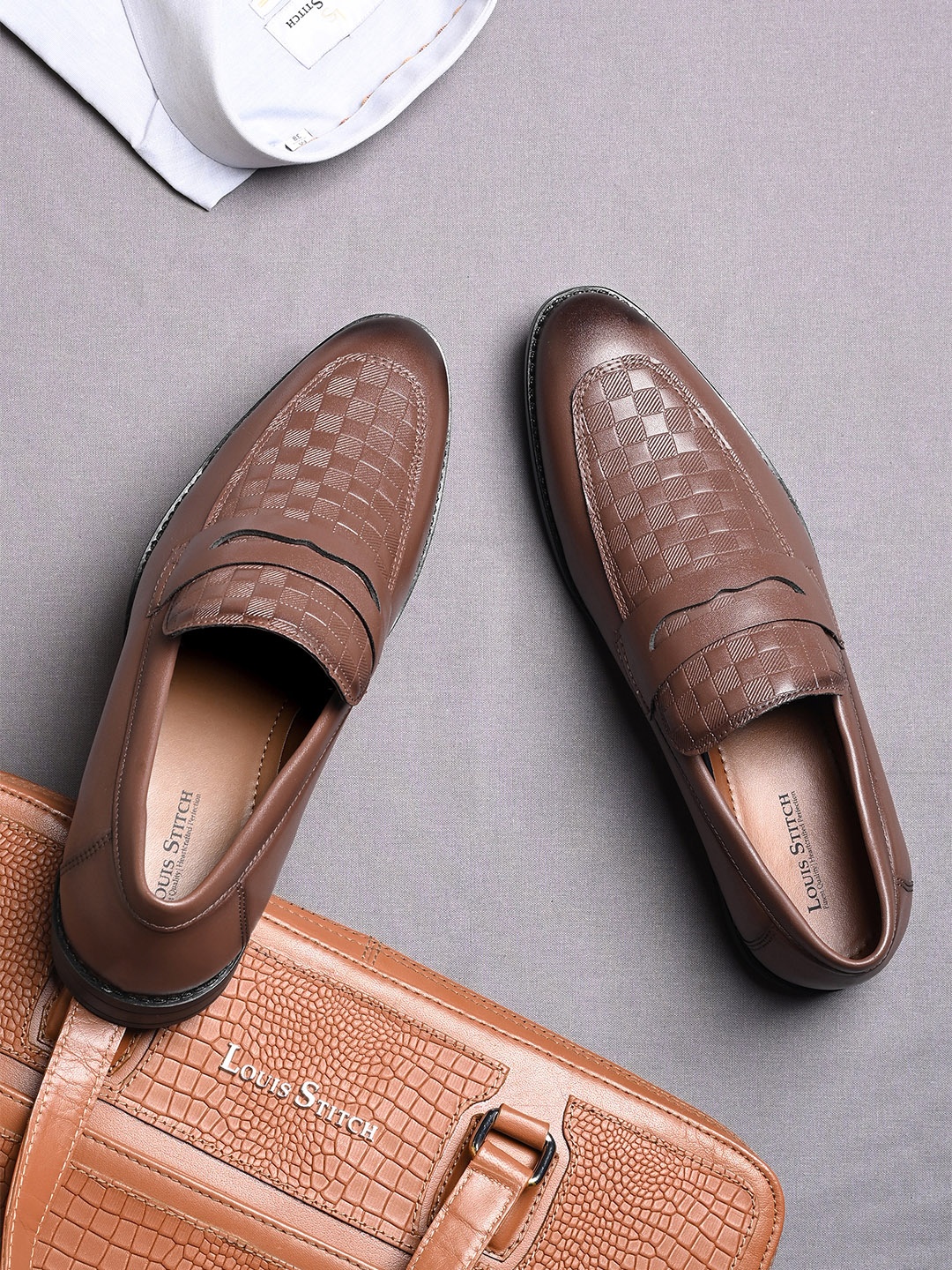 

LOUIS STITCH Men Russet Tan Formal Slip-On Mocassin Shoes