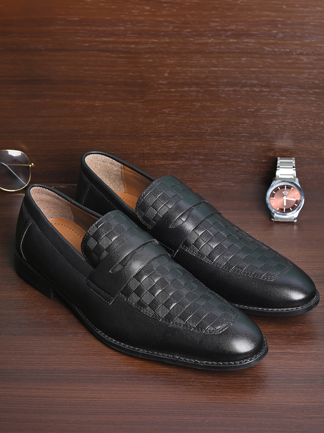

LOUIS STITCH Men Formal Slip On Moccasin Shoes, Black