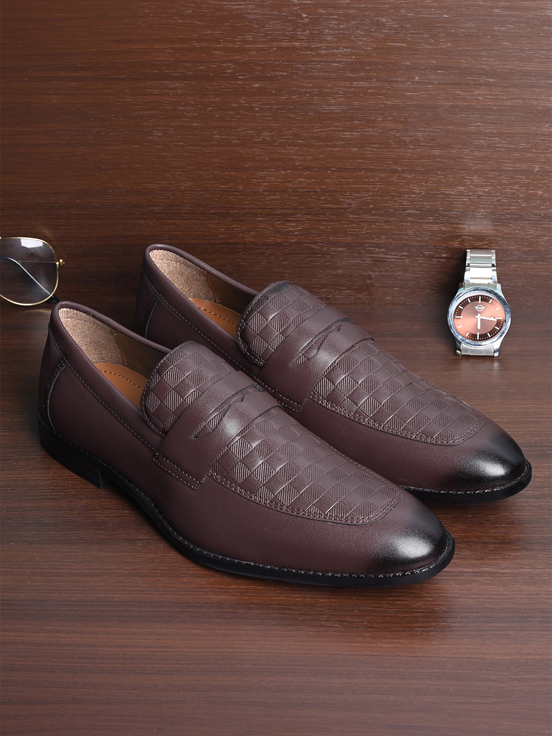 

LOUIS STITCH Men Formal Slip On Moccasin Shoes, Brown