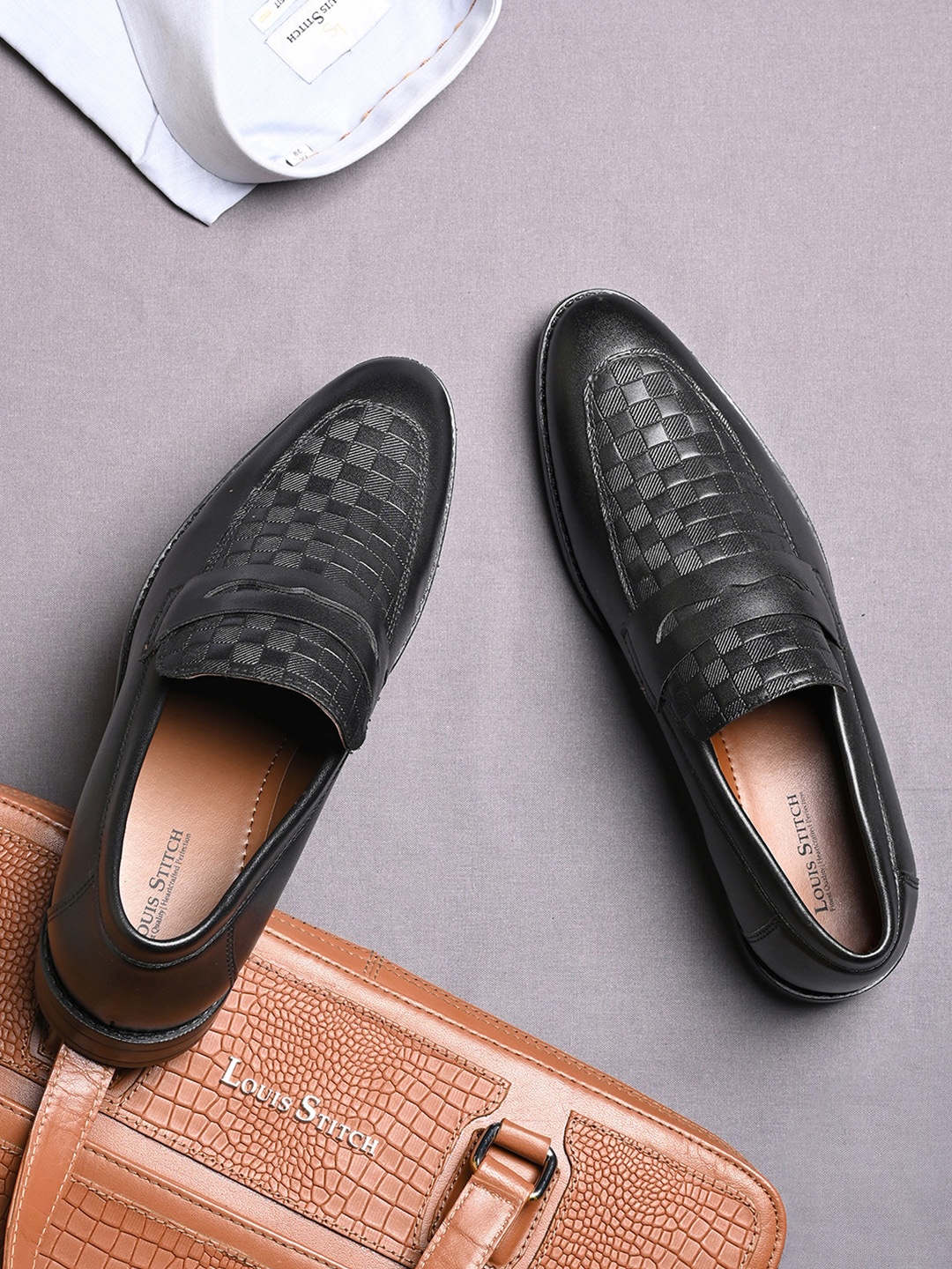 

LOUIS STITCH Men Jet Black Formal Slip-On Mocassin Shoes