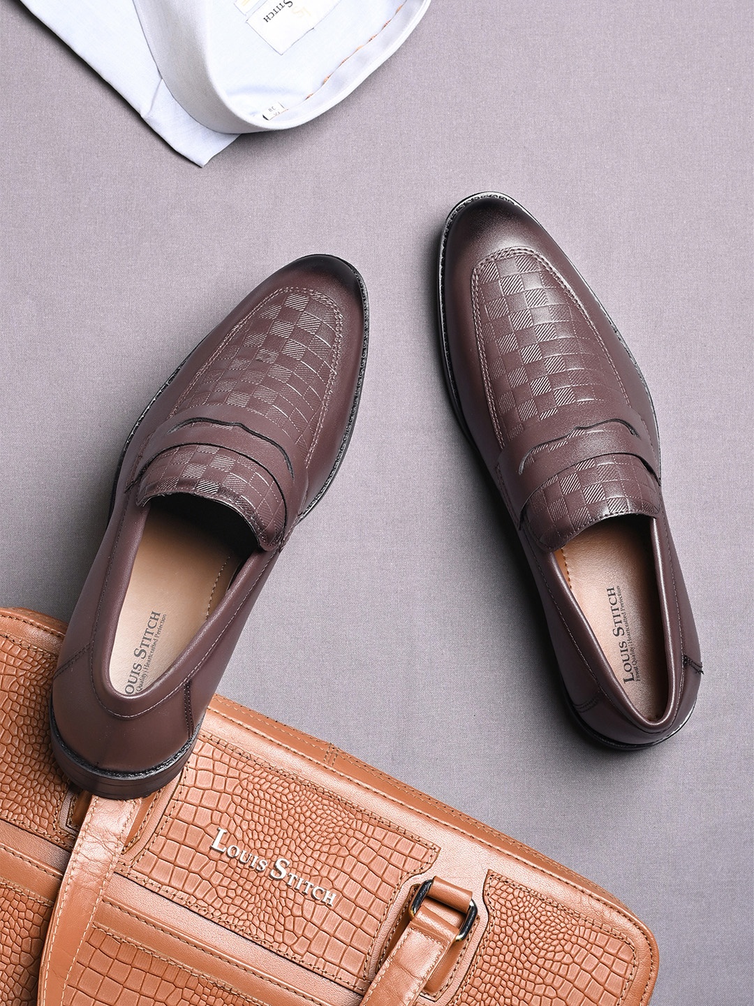 

LOUIS STITCH Men Rosewood Formal Slip-On Mocassin Shoes, Brown