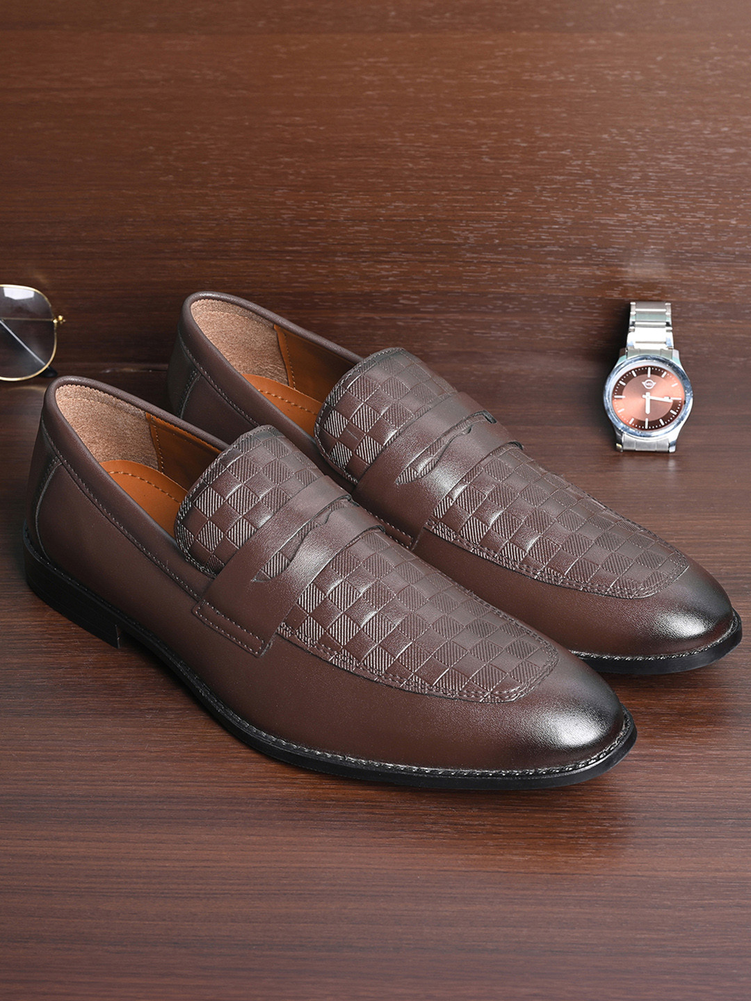 

LOUIS STITCH Men Formal Slip On Moccasin Shoes, Brown