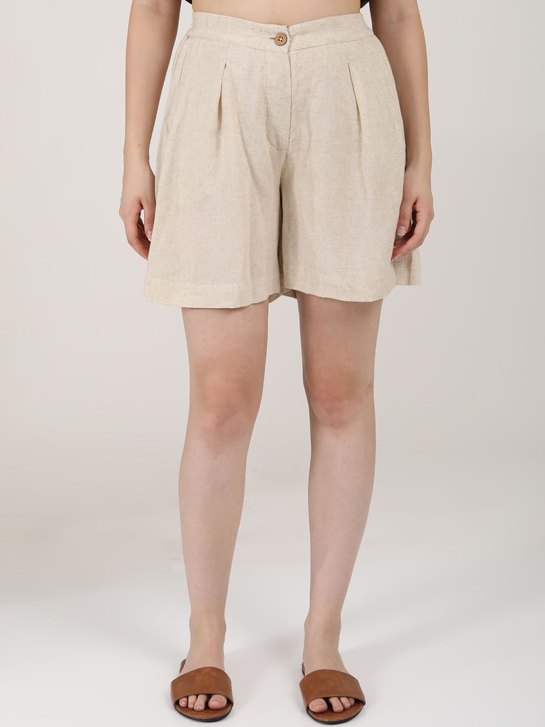 

Saltpetre Women Mid-Rise Relaxed Fit Linen Shorts, Beige