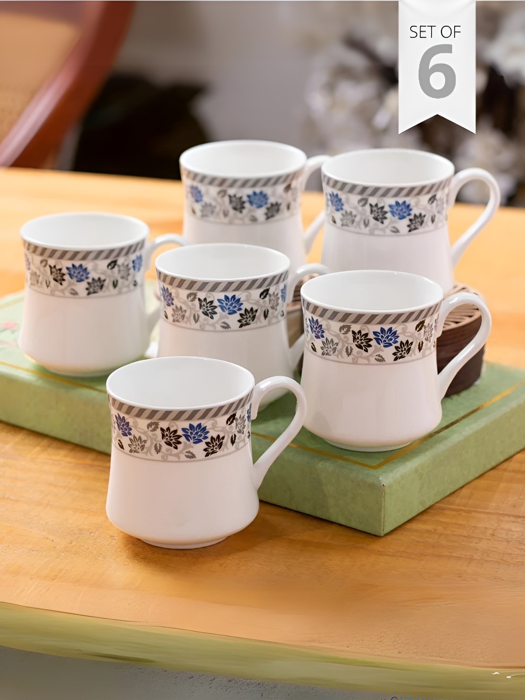 

JCPL White & Brown 6 Pieces Ethnic Motifs Printed Ceramic Glossy Cups 180 ml