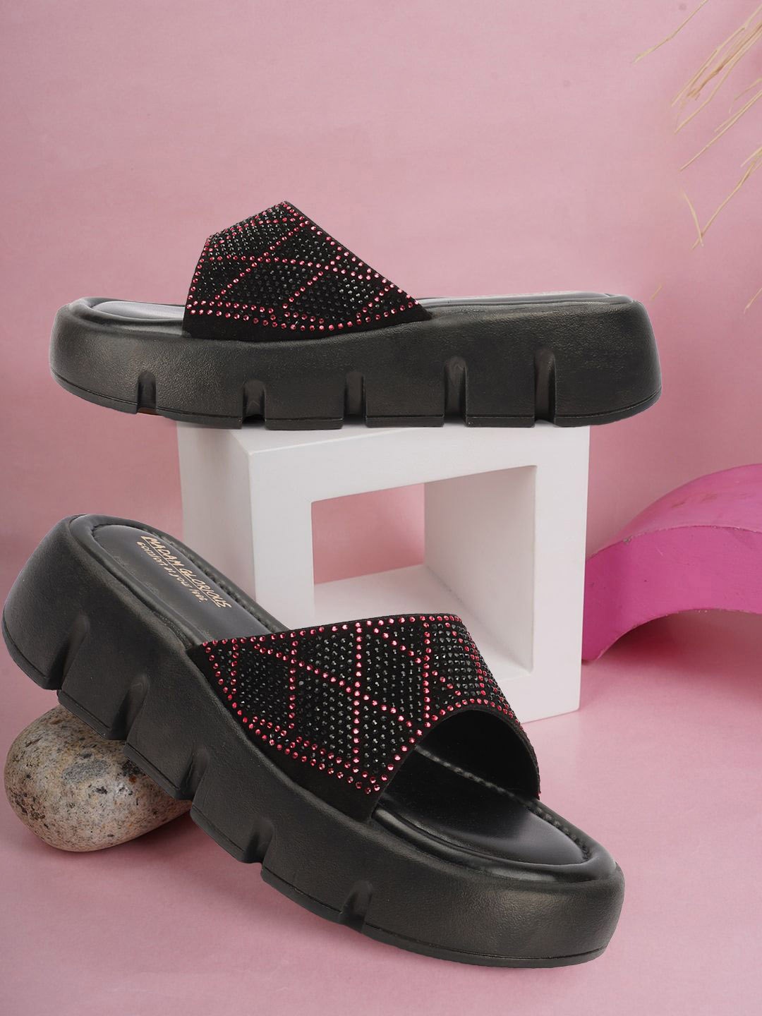 

madam glorious Embellished Flatform Heel Sandals, Black