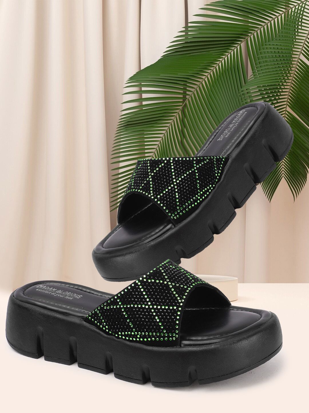 

madam glorious Embellished Flatform Heel Sandals, Black