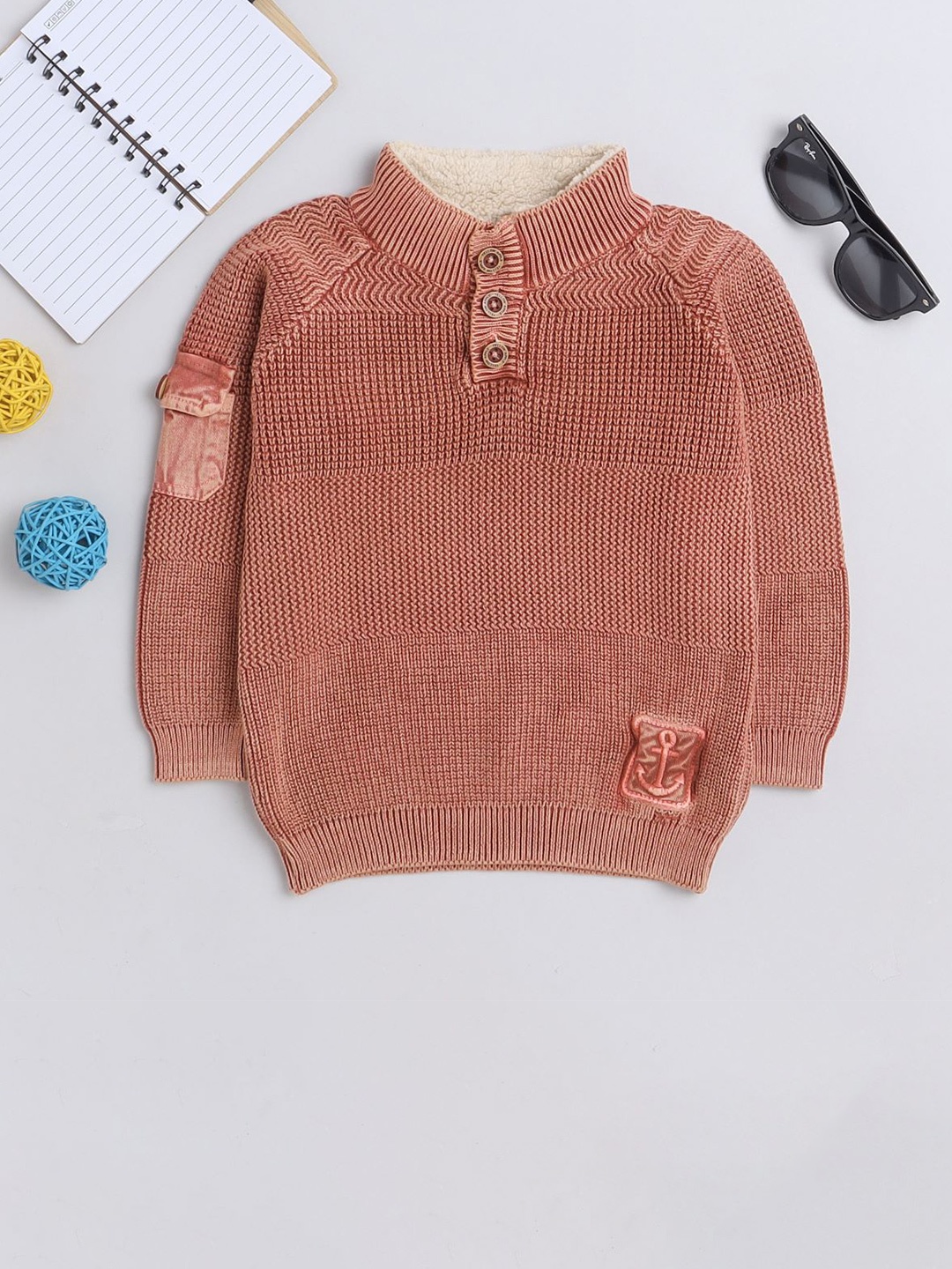 

Yellow Apple Boys Woollen Front-Open Sweater, Rust