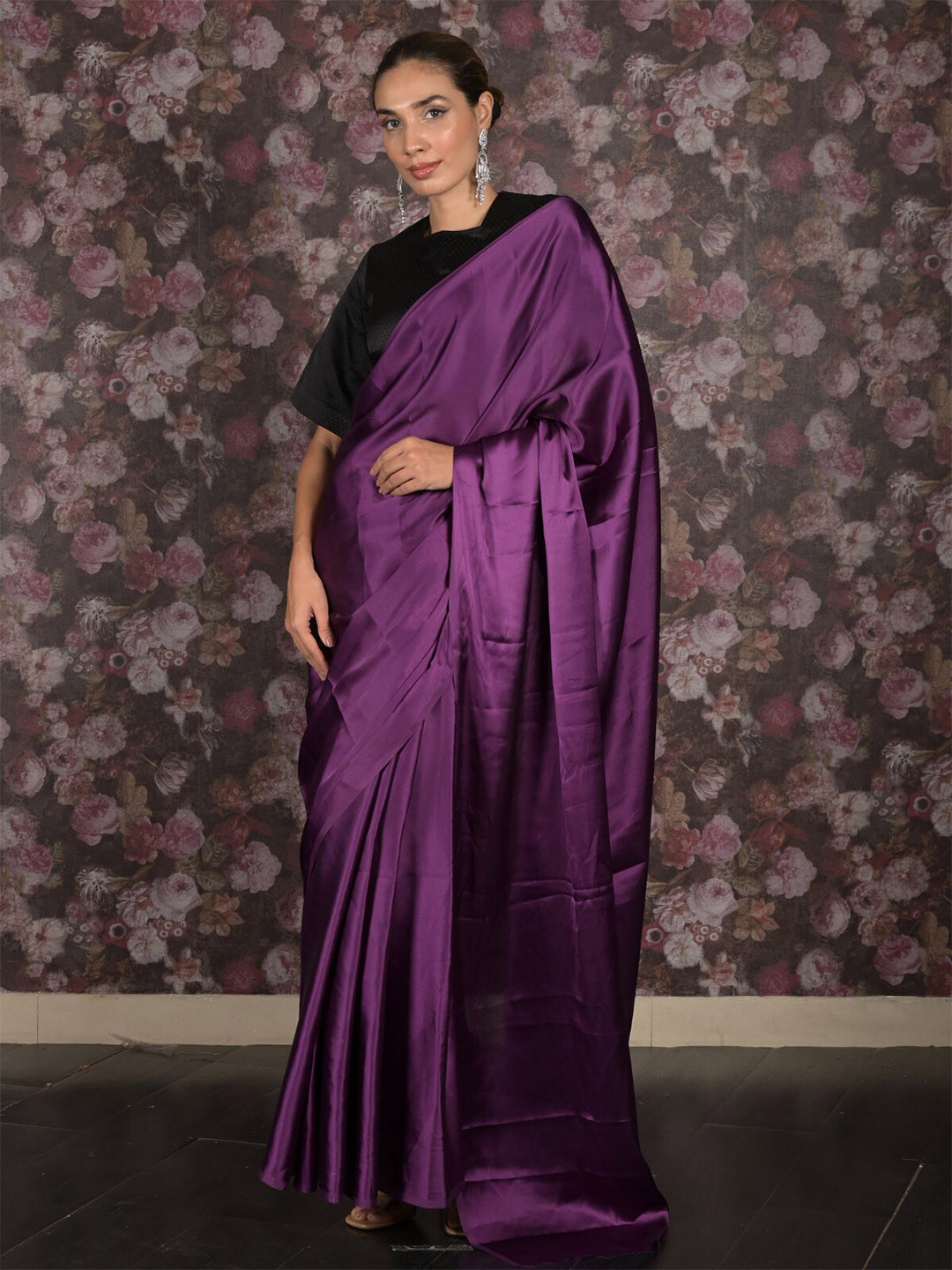 

ODETTE Satin Saree, Purple
