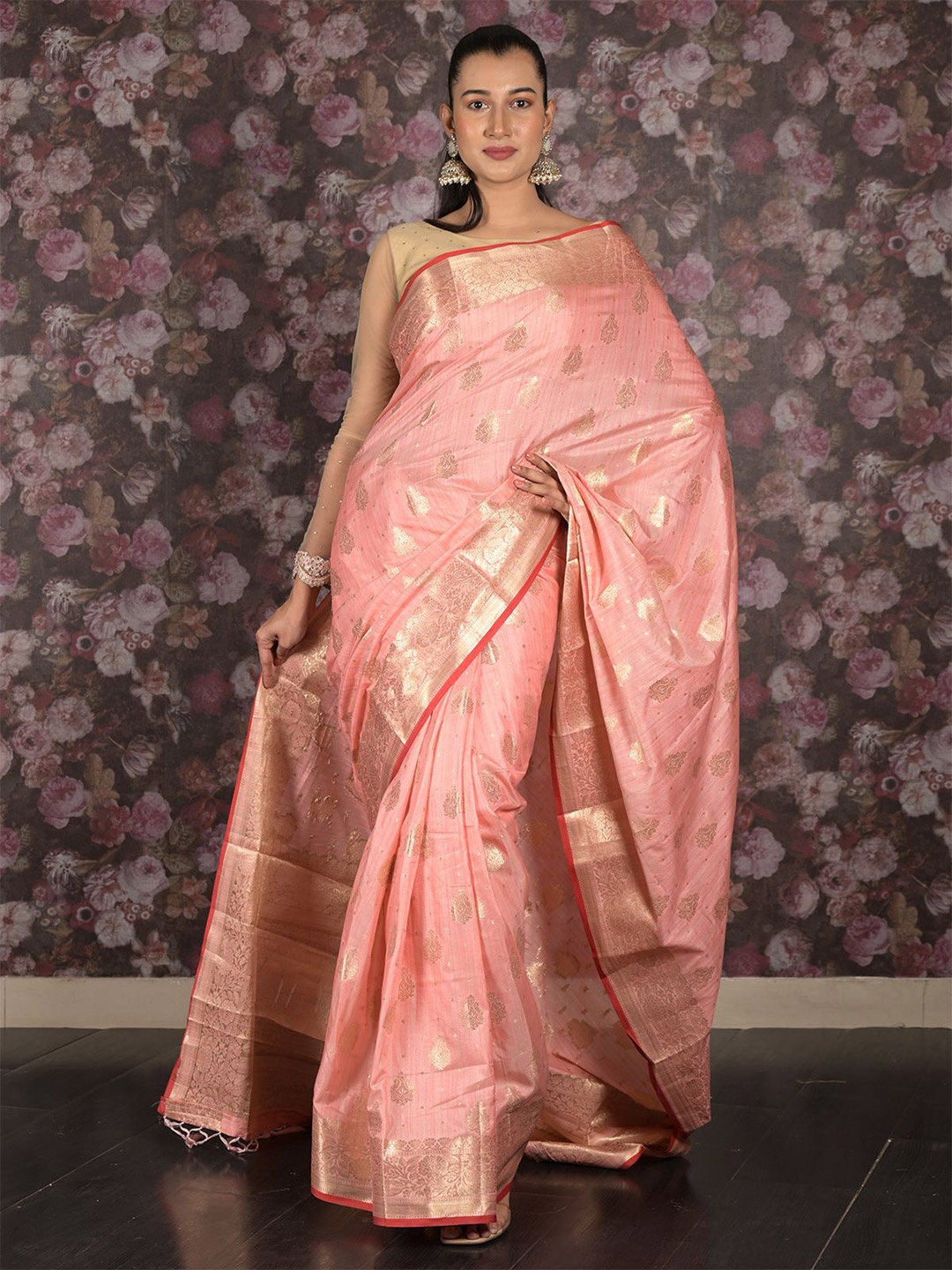 

ODETTE Ethnic Motifs Woven Design Zari Saree, Pink