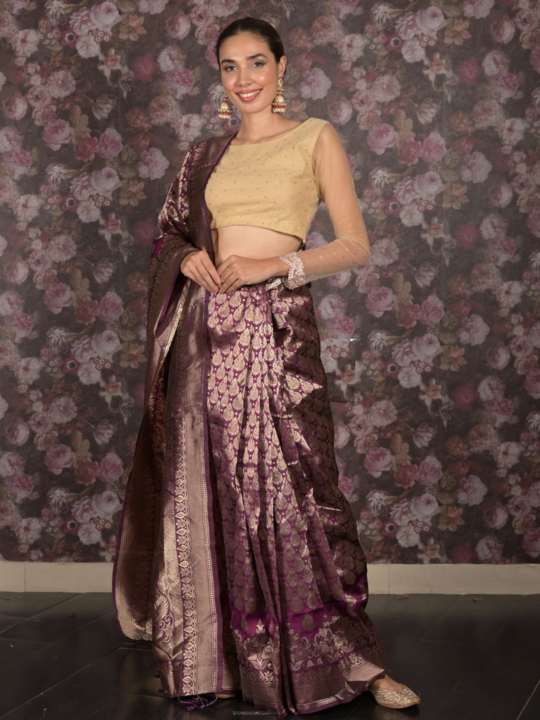 

ODETTE Woven Design Zari Saree, Purple