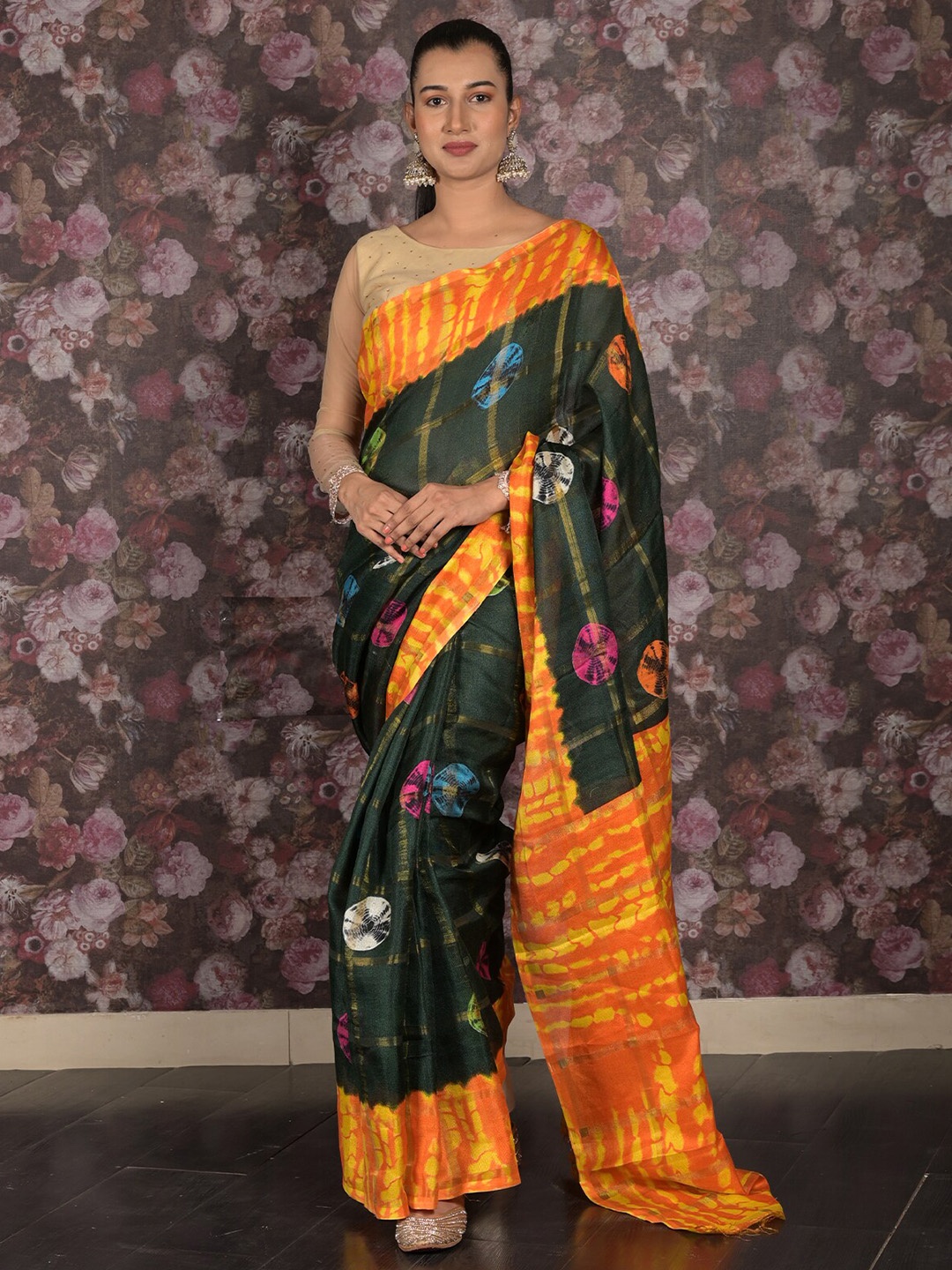 

ODETTE Tie and Dye Saree, Green