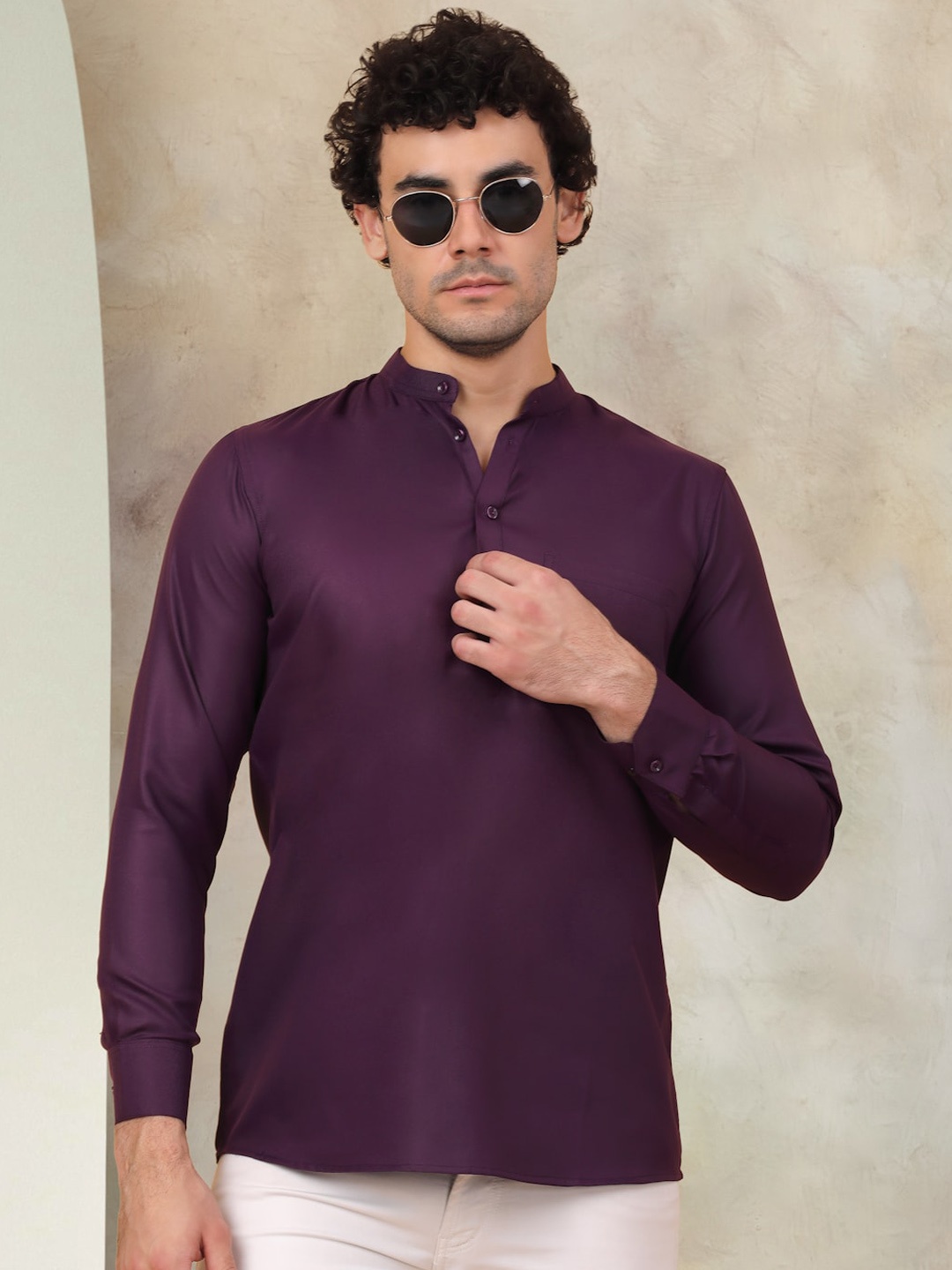 

Jompers Mandarin Collar Short Kurta, Purple