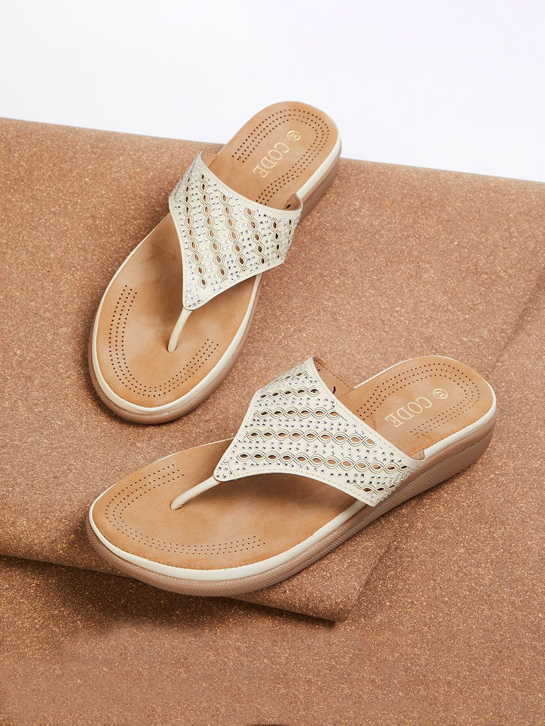 

CODE by Lifestyle Women T-Straps Flats, Cream