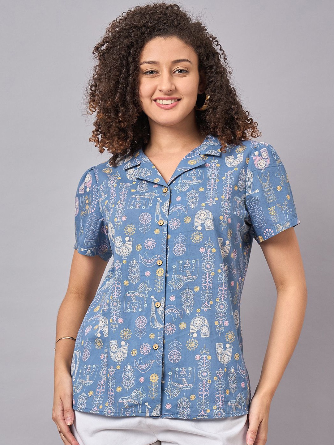 

STYLE BLUSH Conversational Print Cotton Shirt Style Top, Blue