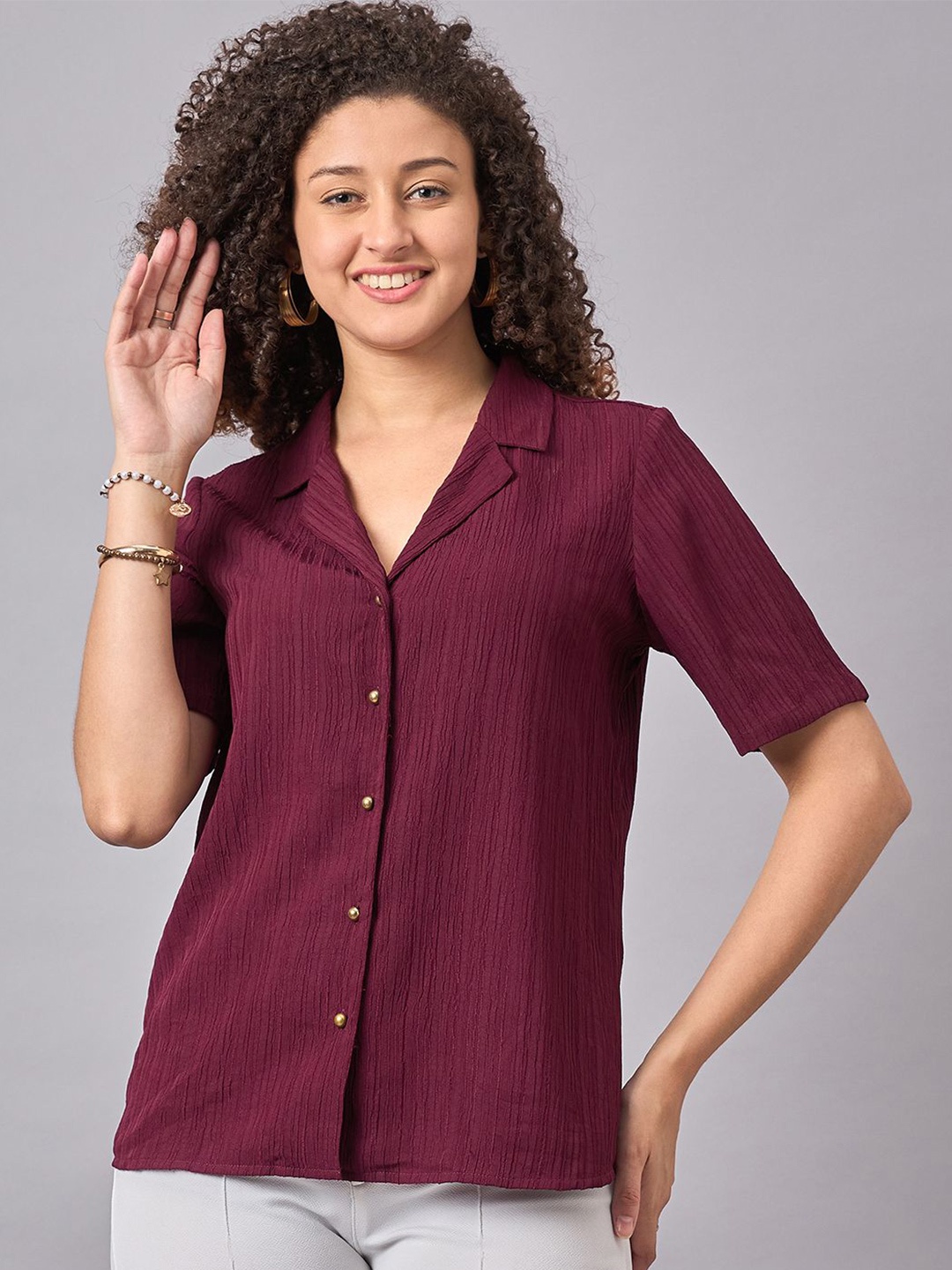 

STYLE BLUSH Lapel Collar Shirt Style Top, Maroon