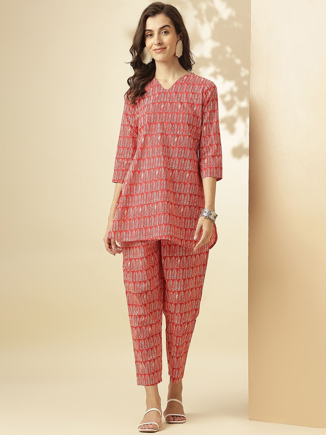 

KALINI Floral Printed V-Neck Tunic With Trousers, Red