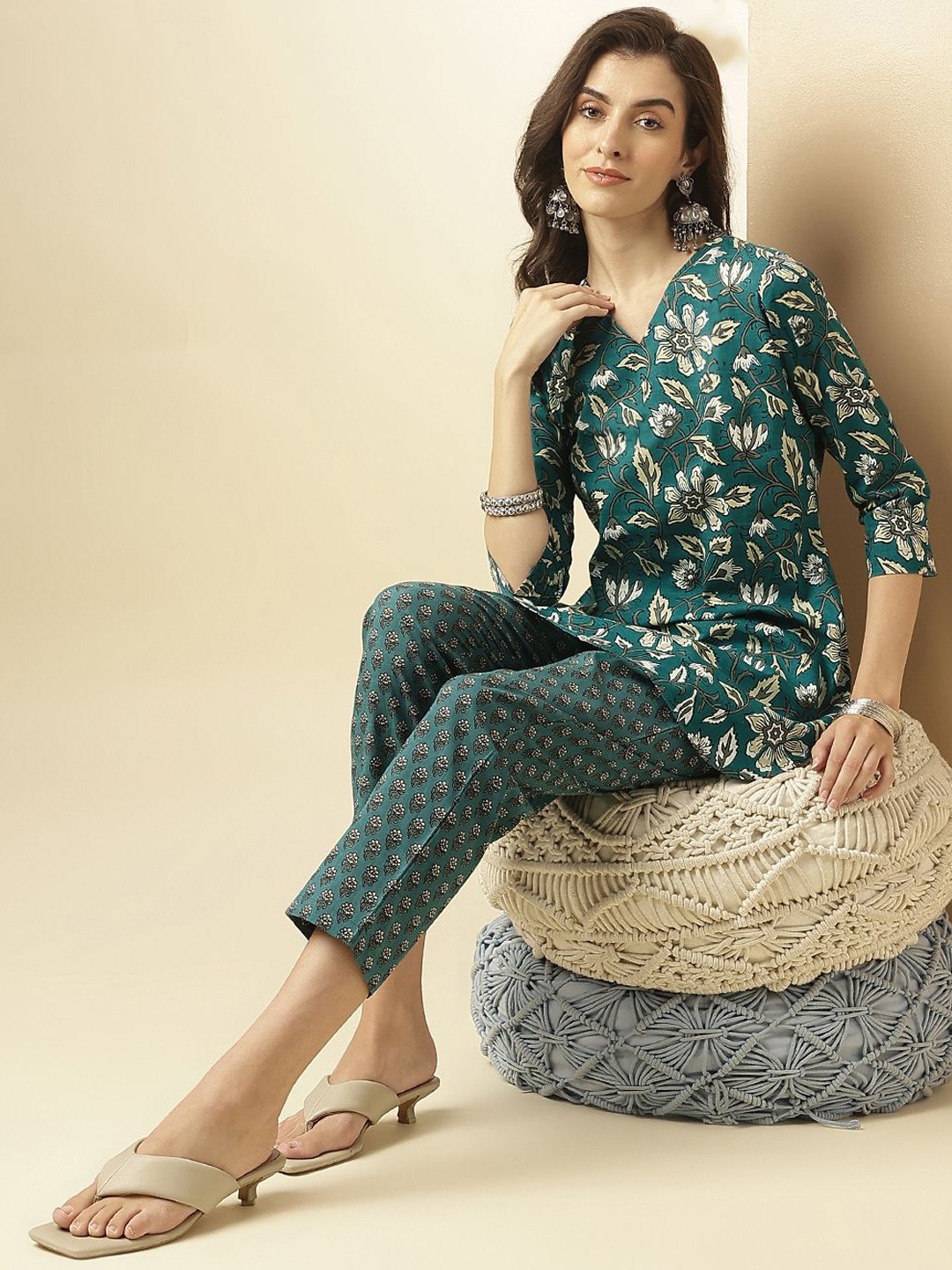 

KALINI Printed Tunic With Trousers Co-Ords, Teal
