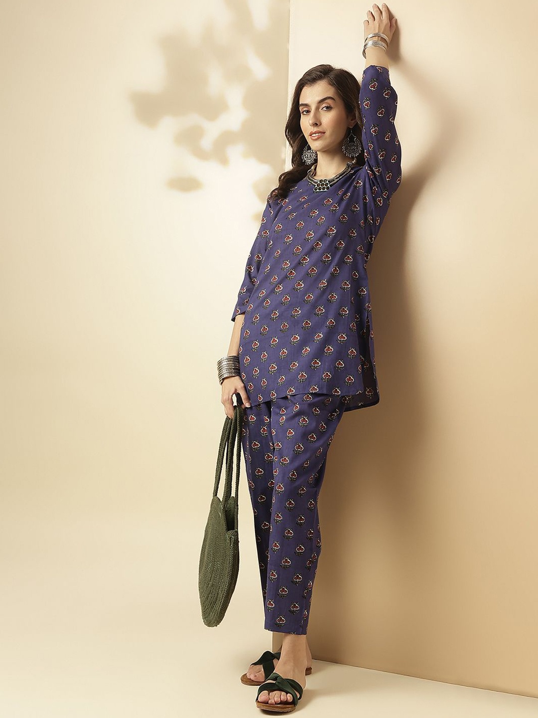 

KALINI Floral Printed V-Neck Tunic With Trousers, Blue