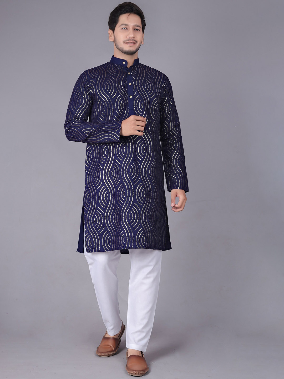 

amzira Printed Cotton Straight Kurta With Pyjama Set, Blue