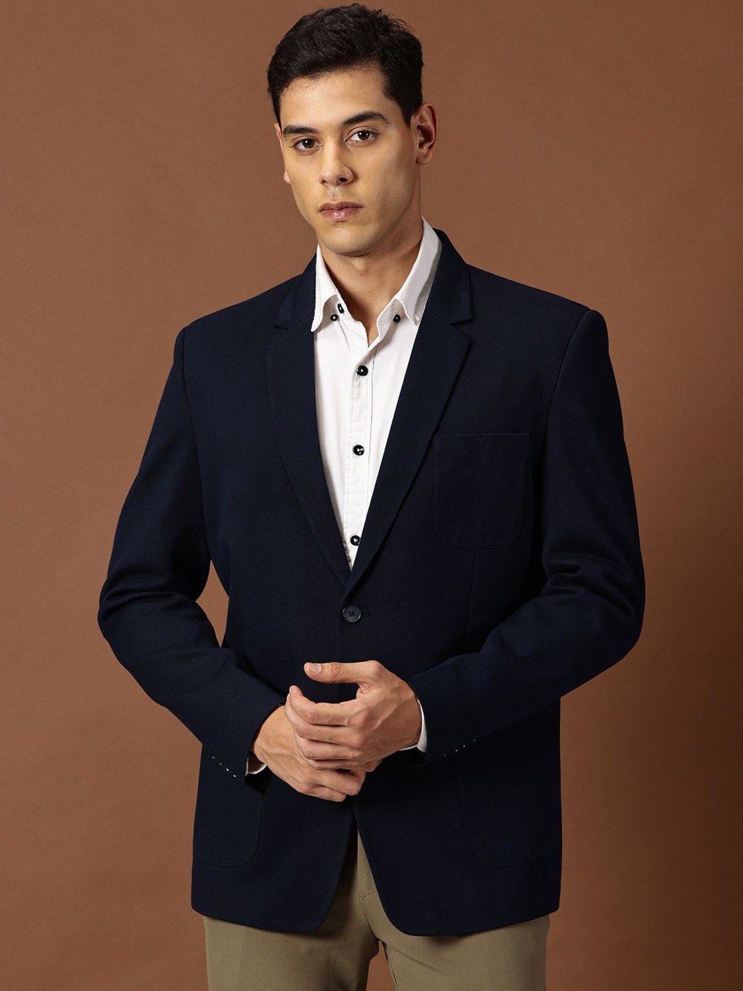 

INVICTUS Slim-Fit Single-Breasted Formal Blazer, Navy blue