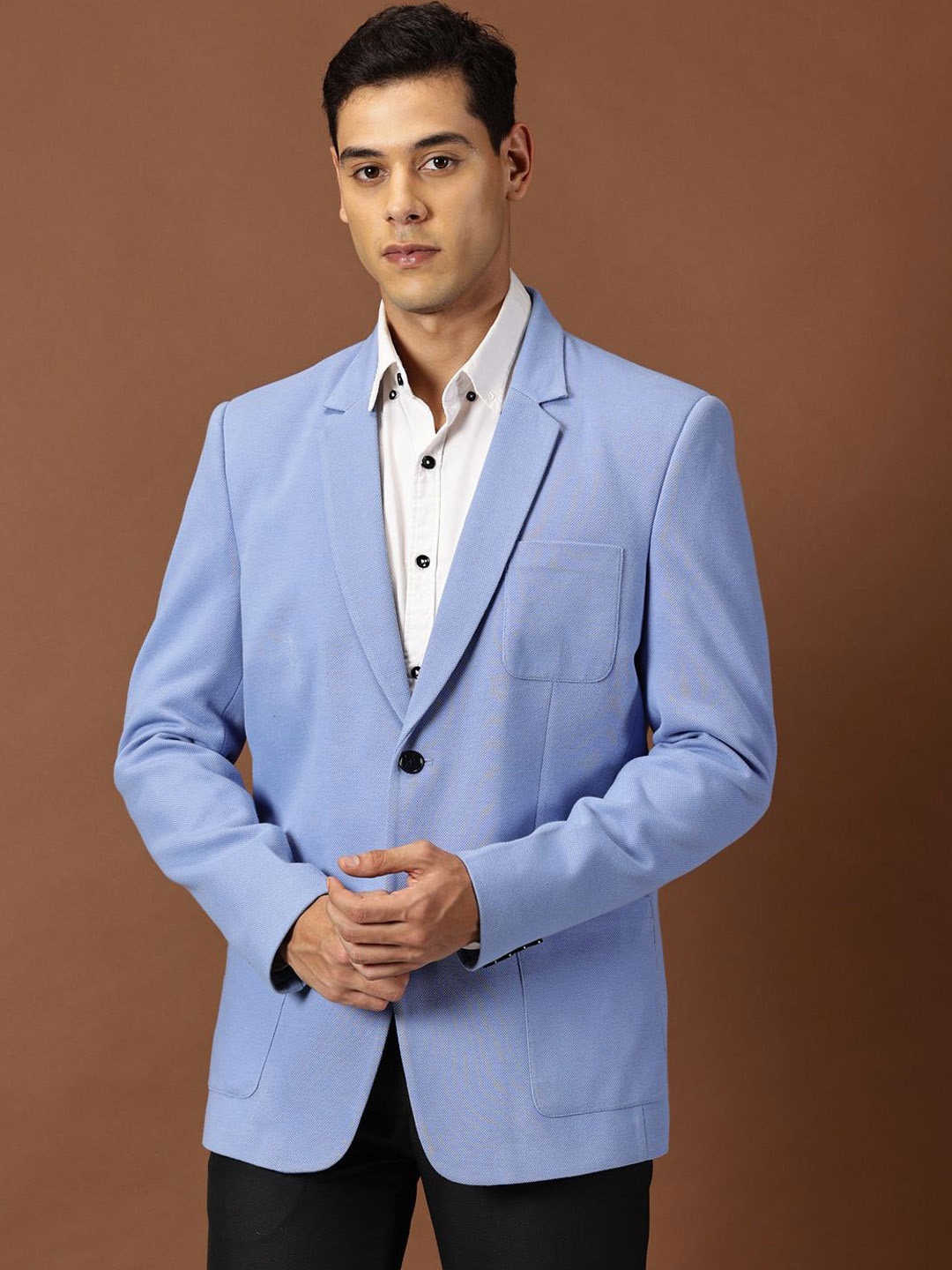 

INVICTUS Solid Slim-Fit Single-Breasted Formal Blazer, Blue