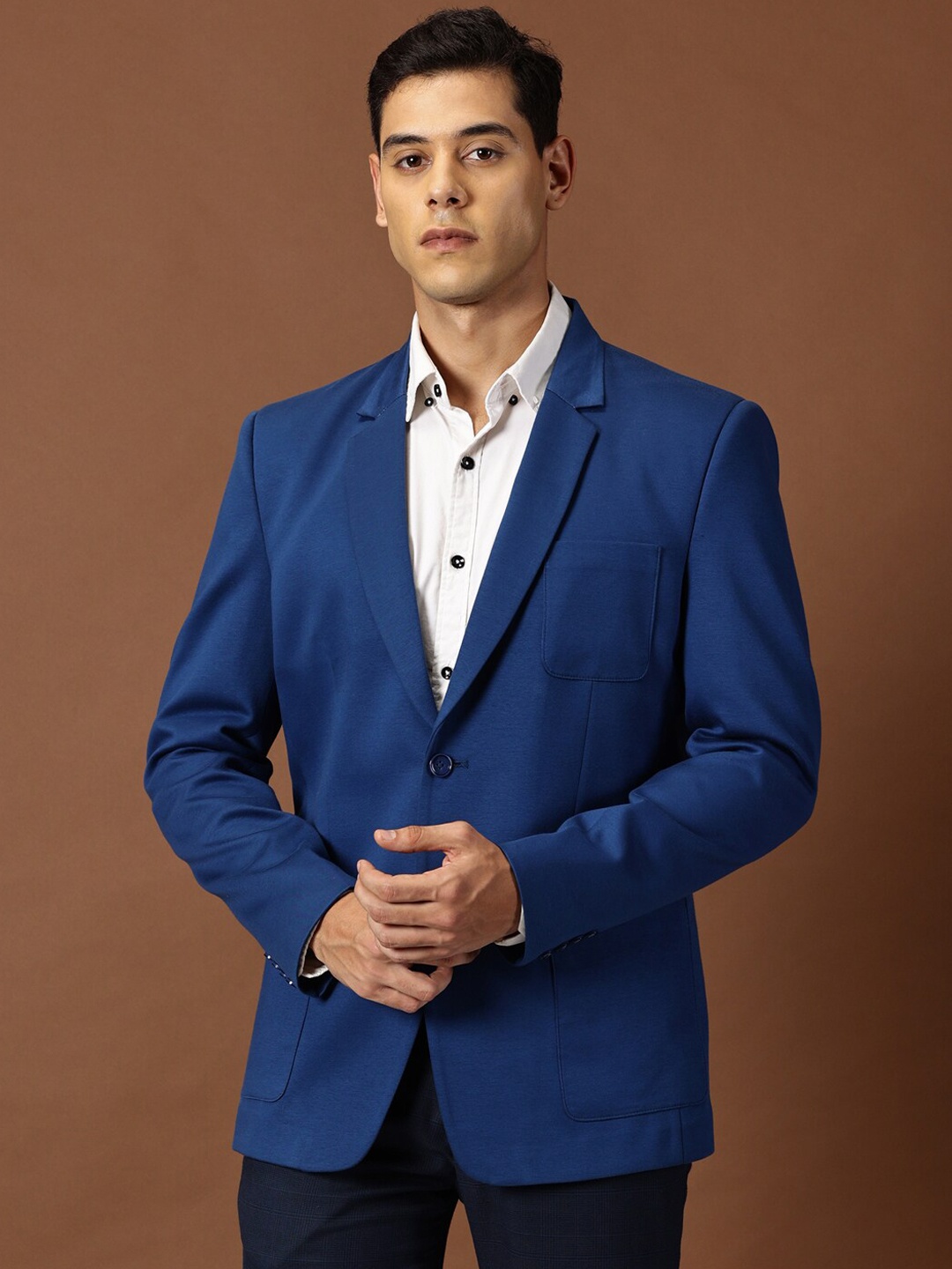 

INVICTUS Solid Slim-Fit Single-Breasted Formal Blazer, Blue