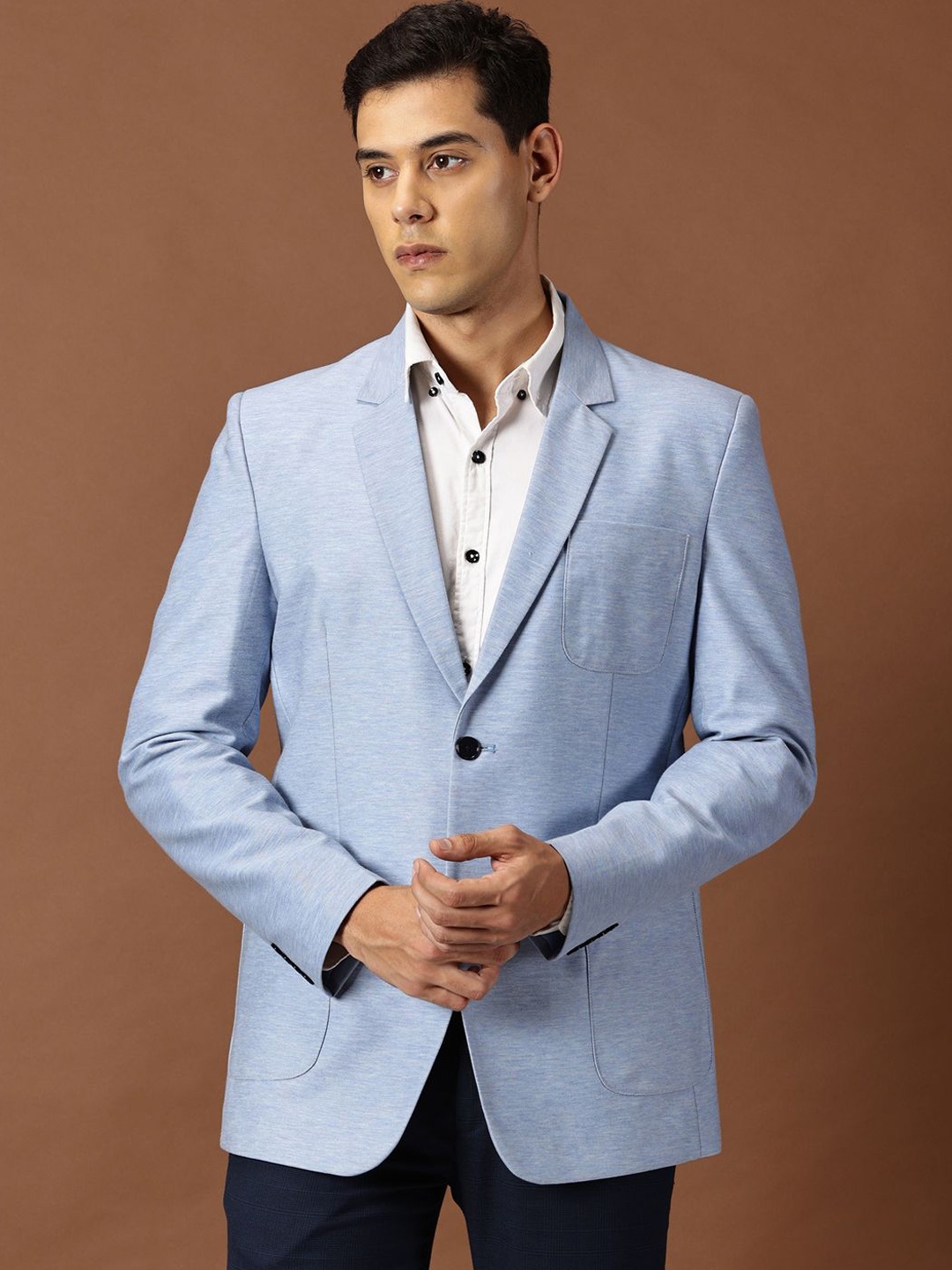 

INVICTUS Men Solid Slim-Fit Single-Breasted Formal Blazer, Blue